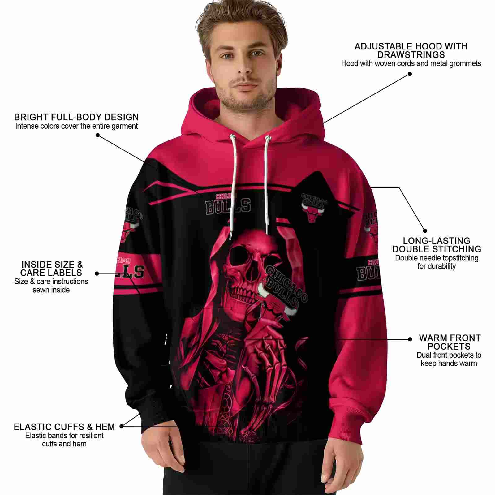 personalized chicago bulls grim reaper red black hoodie latest model