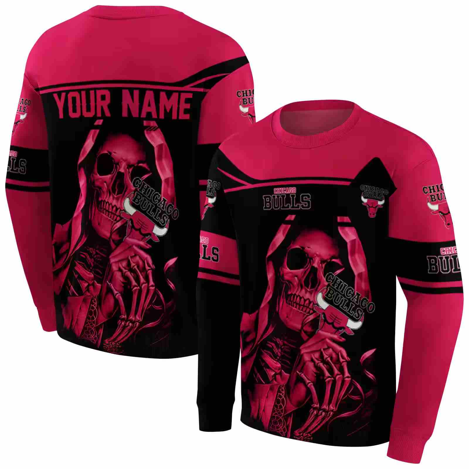 personalized chicago bulls grim reaper red black hoodie premium grade