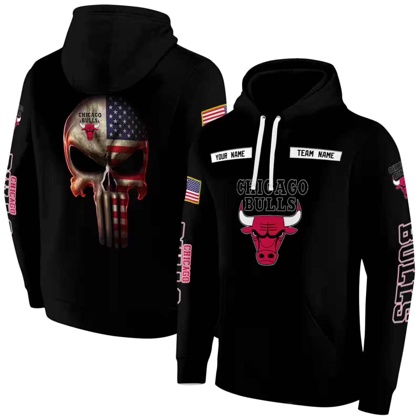 personalized chicago bulls punisher skull black hoodie fashion forward