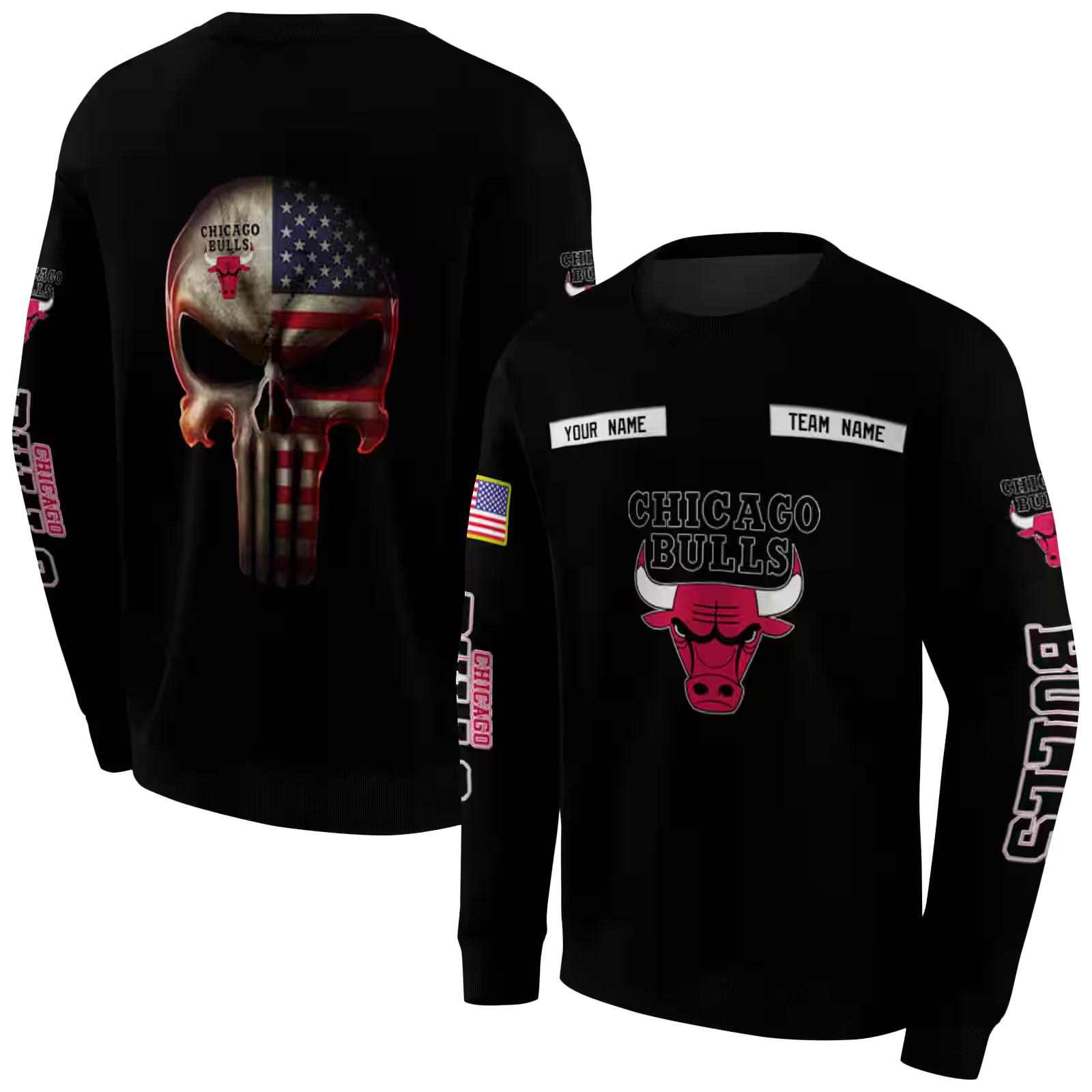 personalized chicago bulls punisher skull black hoodie premium grade