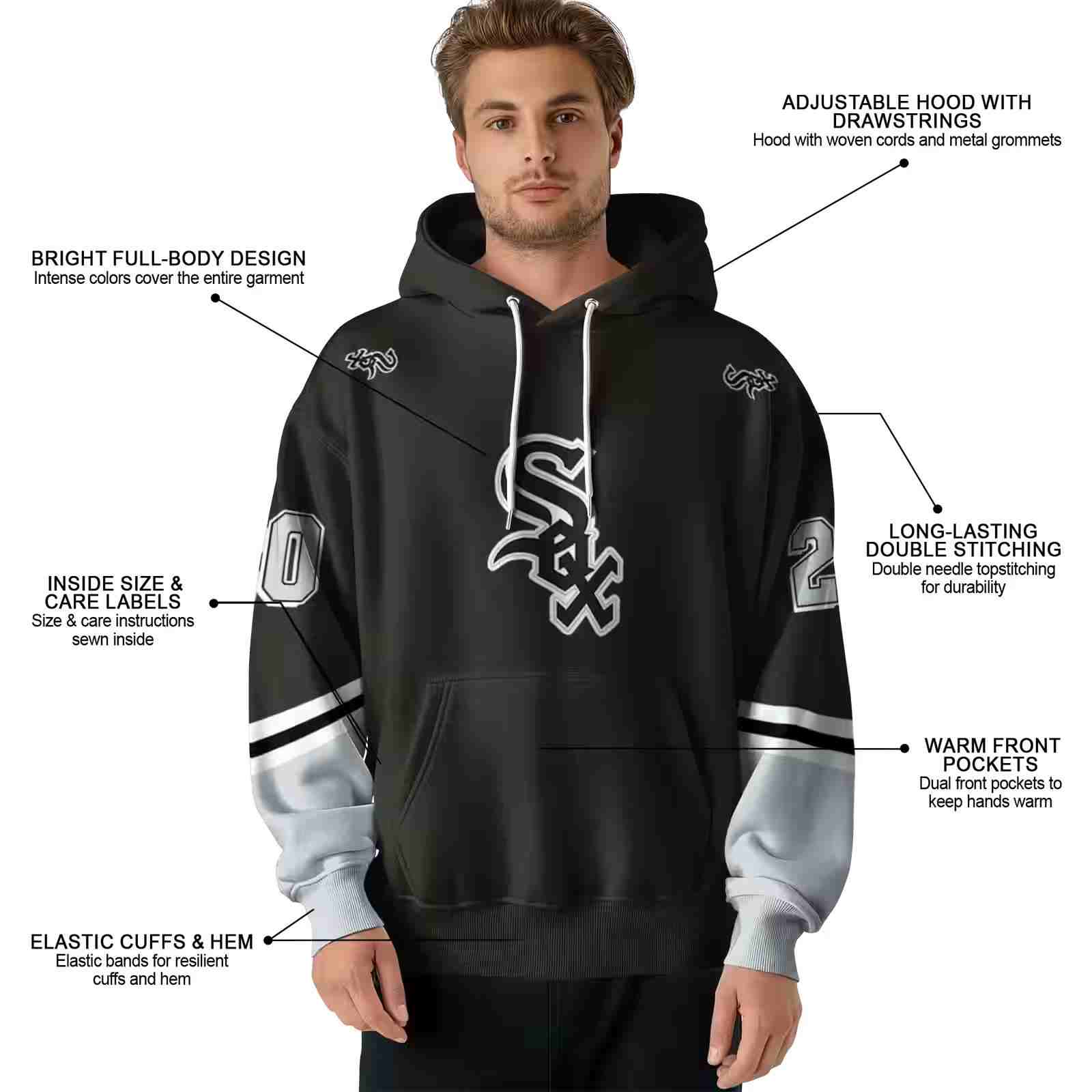 personalized chicago white sox striped sleeves black hoodie latest model