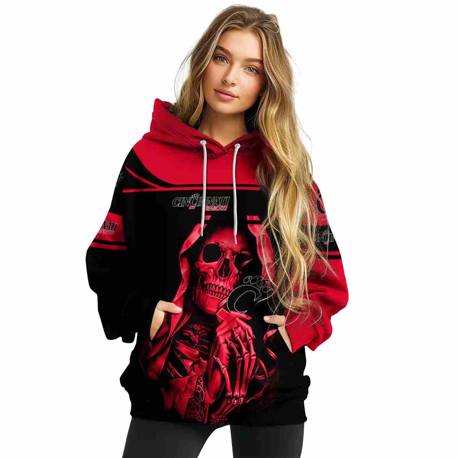 personalized cincinnati bearcats grim reaper red black hoodie high quality