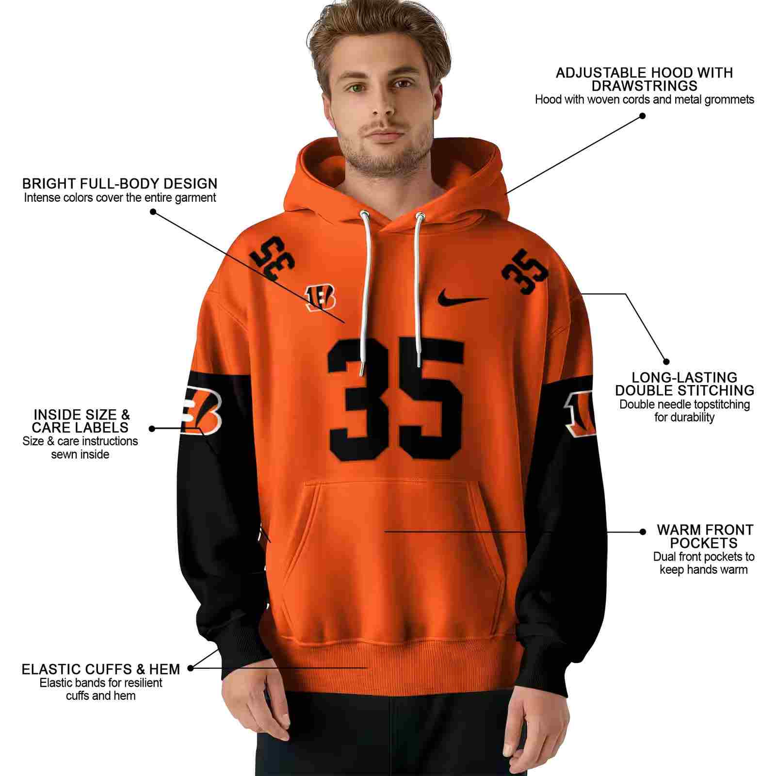 personalized cincinnati bengals minimal design orange hoodie latest model