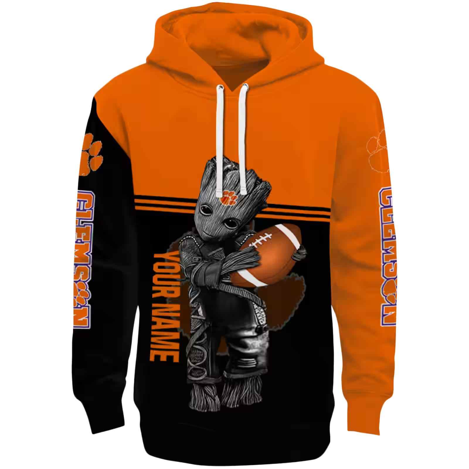 Personalized Clemson Tigers Baby Groot Orange Black Hoodie