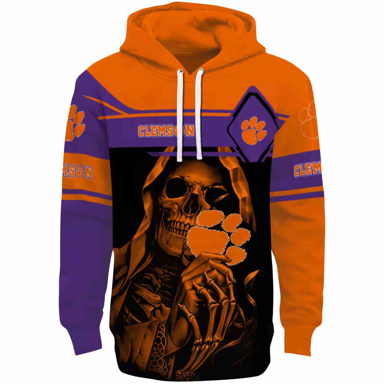 Personalized Clemson Tigers Grim Reaper Orange Black Hoodie