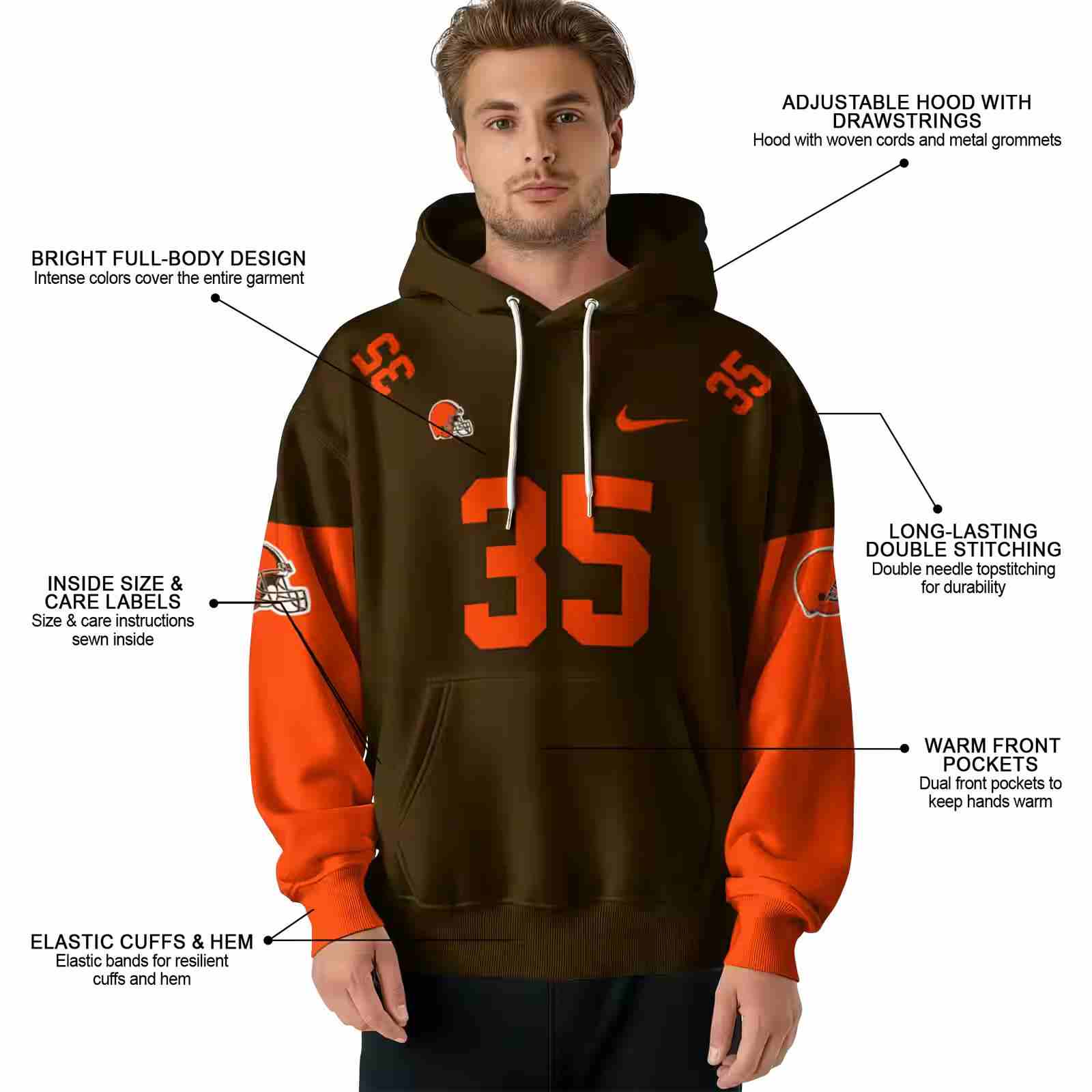 personalized cleveland browns minimal design brown hoodie latest model