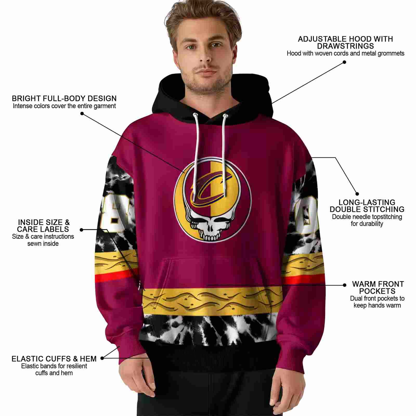 personalized cleveland cavaliers grateful vibes wine hoodie latest model