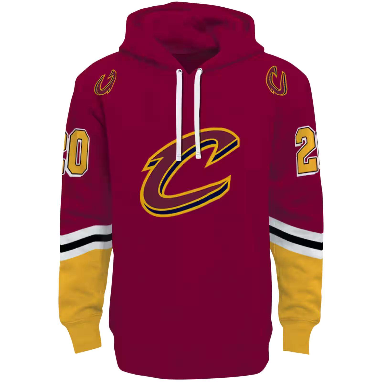 Personalized Cleveland Cavaliers Striped Sleeves Wine Hoodie