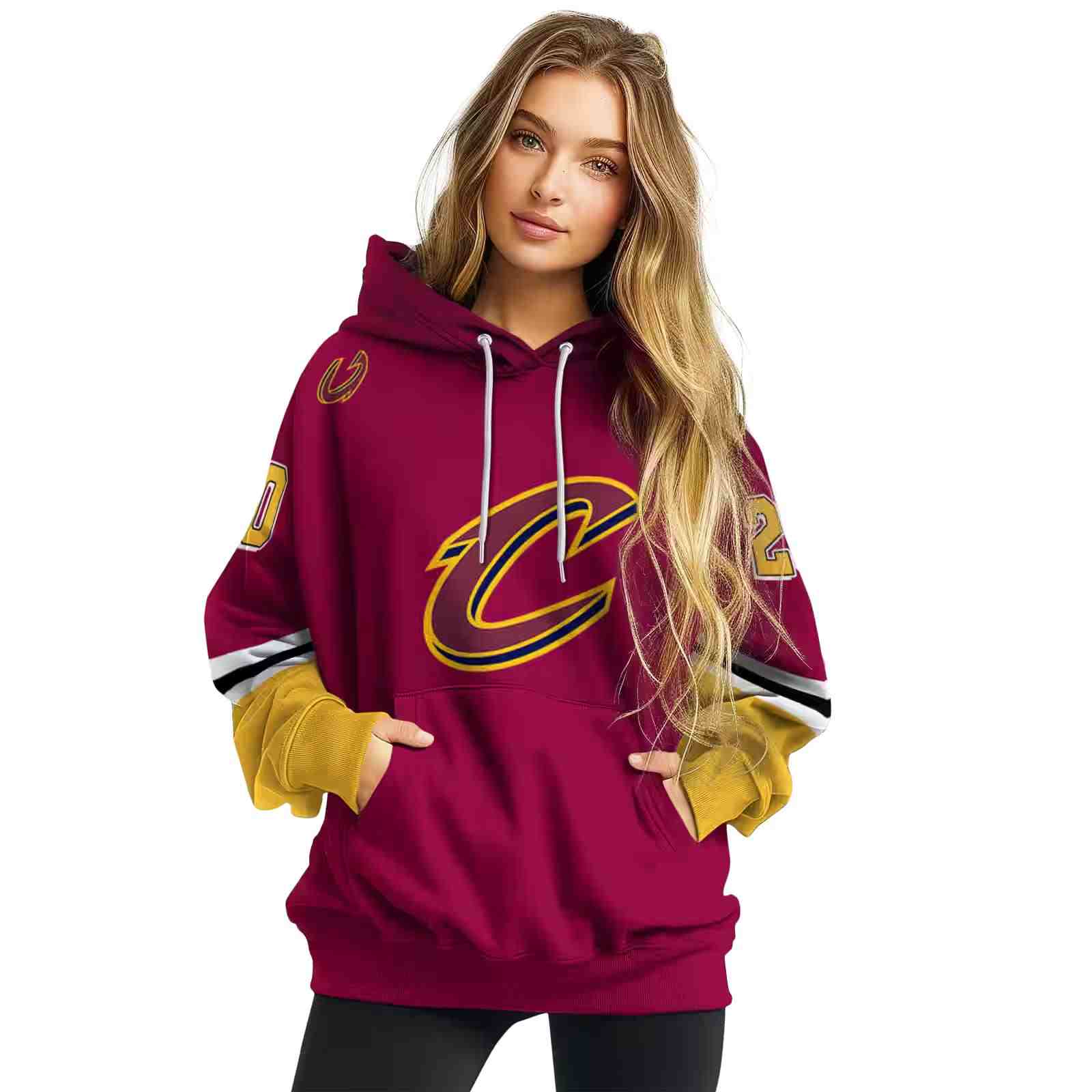 personalized cleveland cavaliers striped sleeves wine hoodie high quality