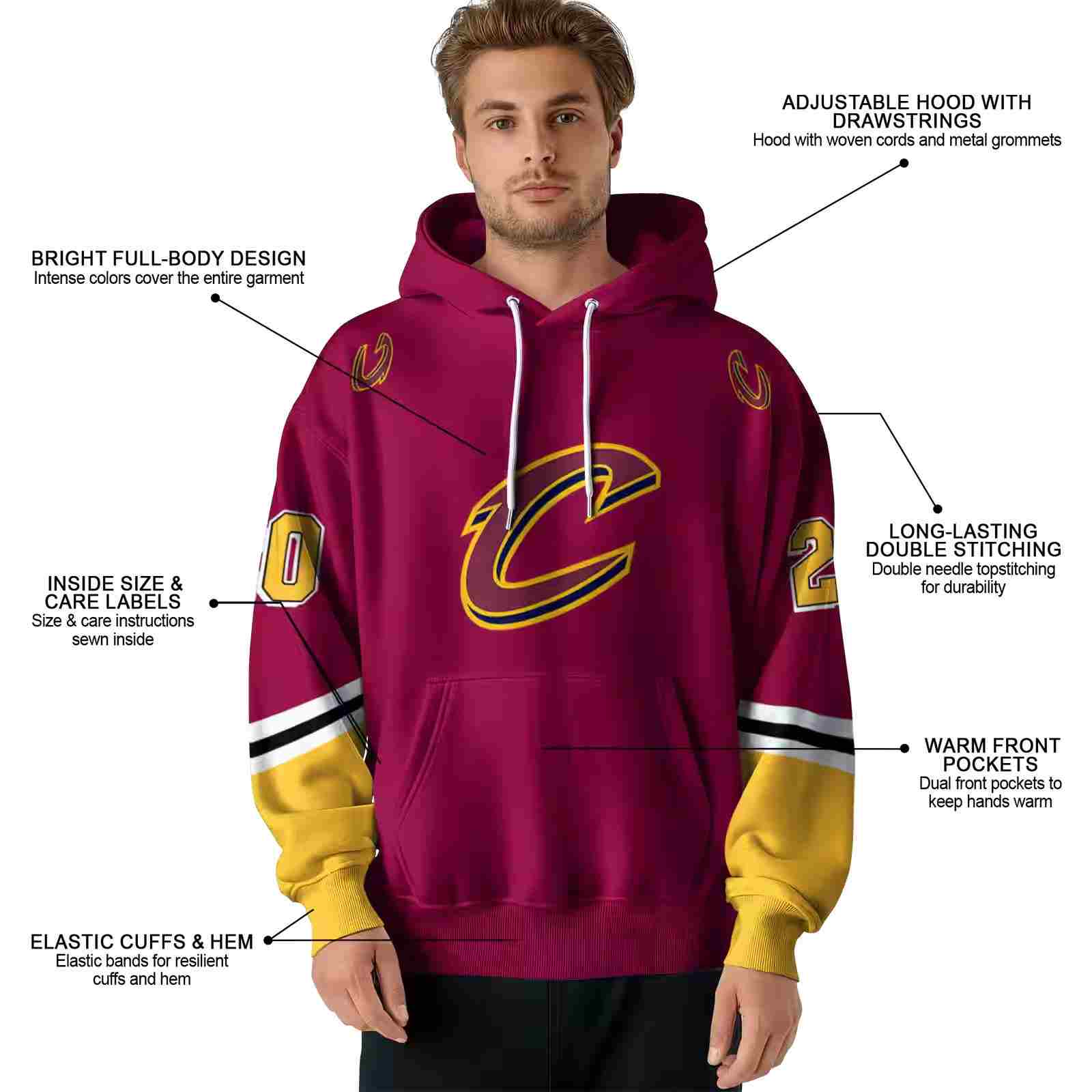 personalized cleveland cavaliers striped sleeves wine hoodie latest model