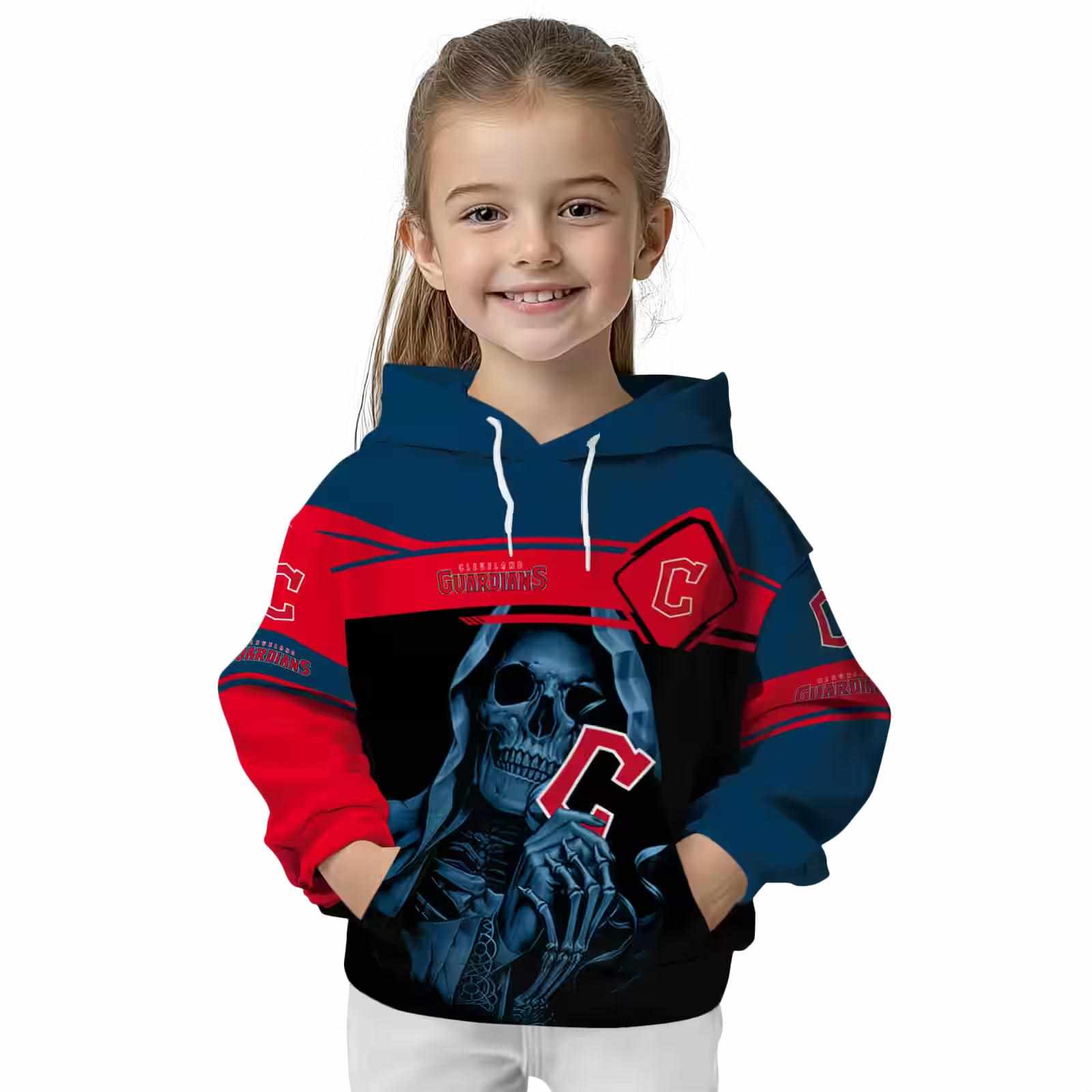 personalized cleveland guardians grim reaper navy blue black hoodie top rated