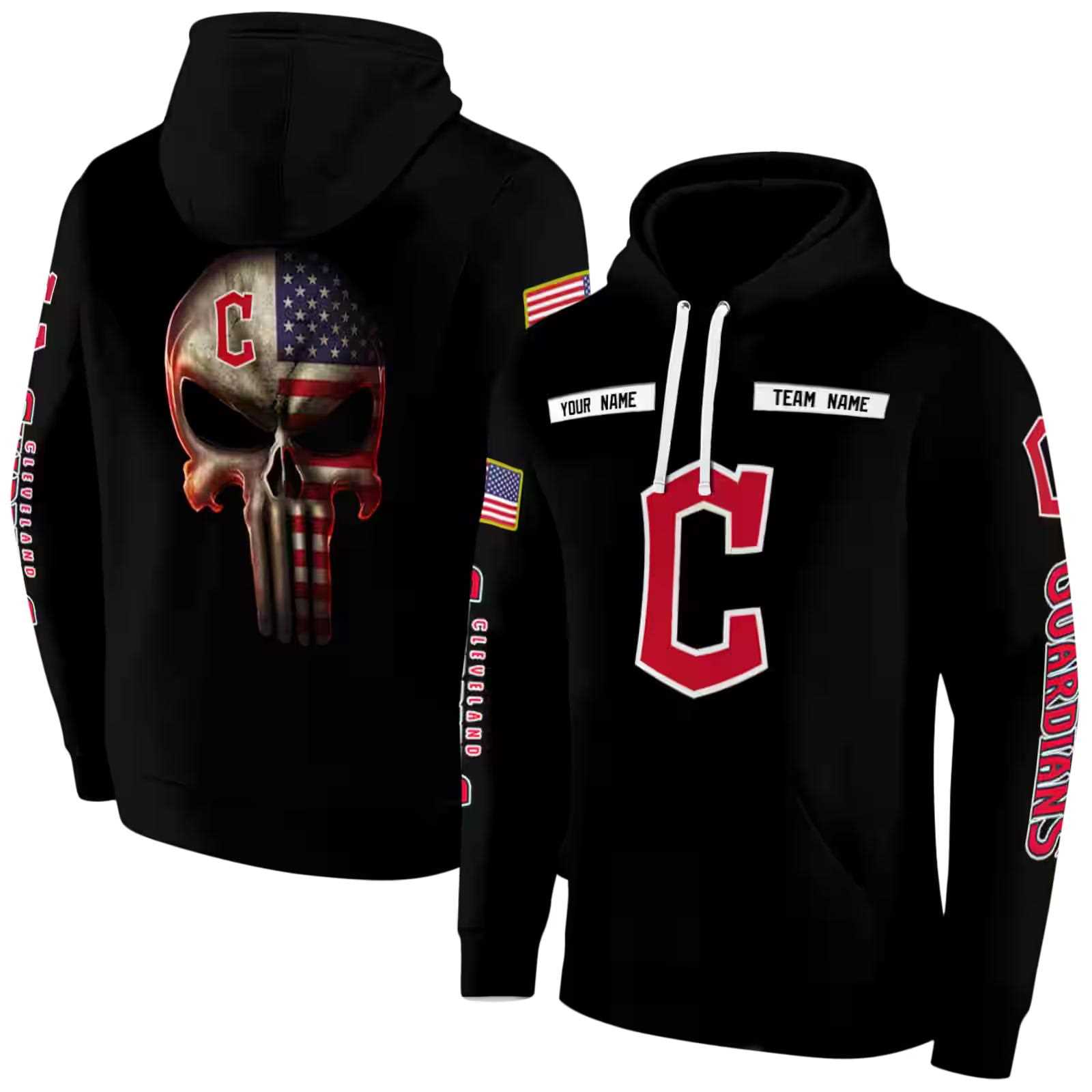 personalized cleveland guardians punisher skull black hoodie fashion forward