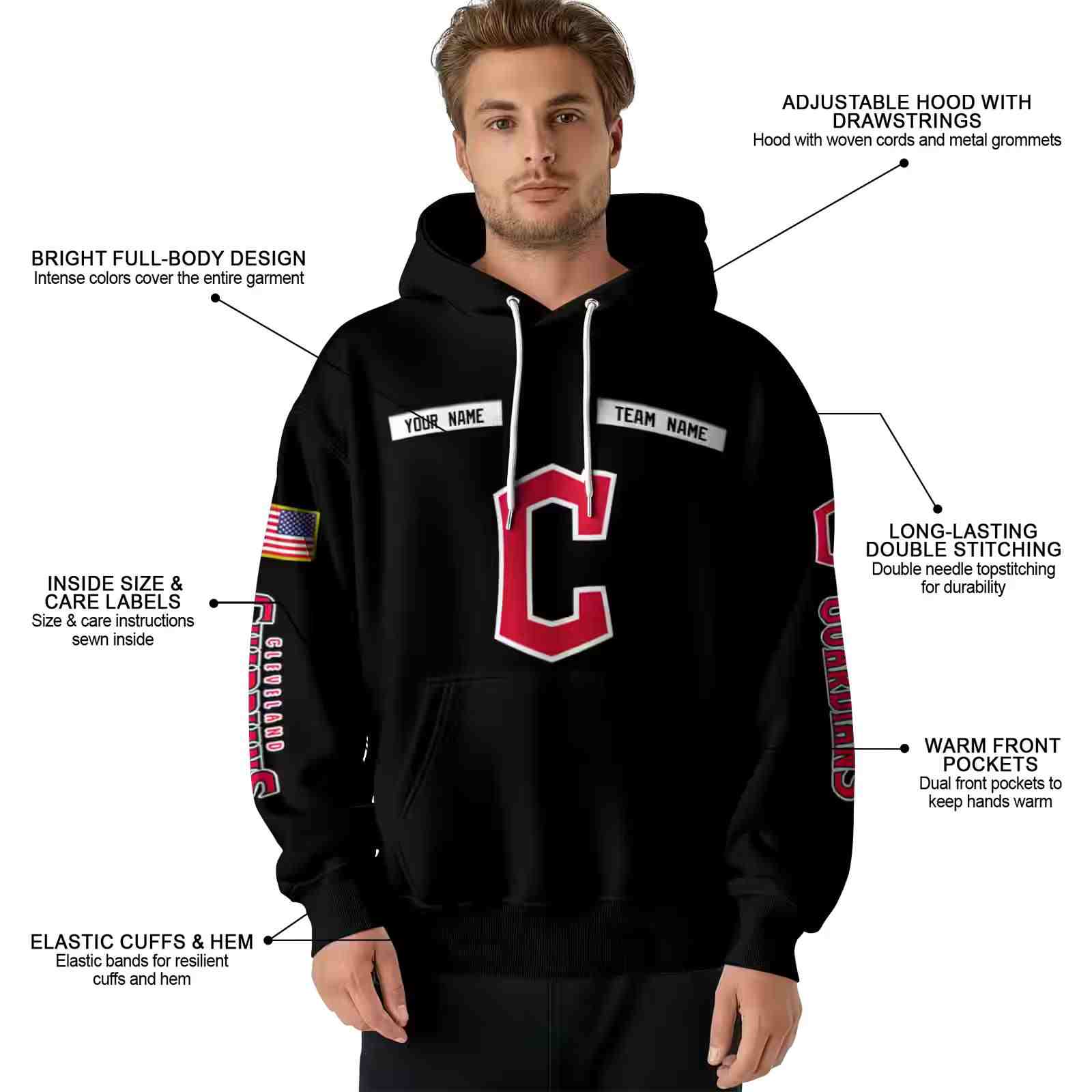 personalized cleveland guardians punisher skull black hoodie latest model