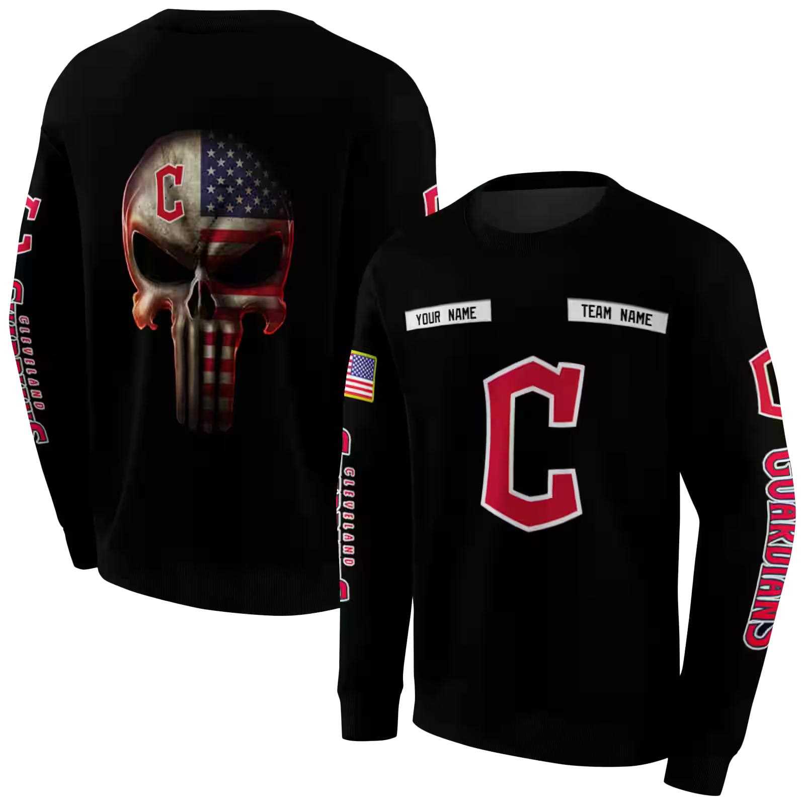 personalized cleveland guardians punisher skull black hoodie premium grade