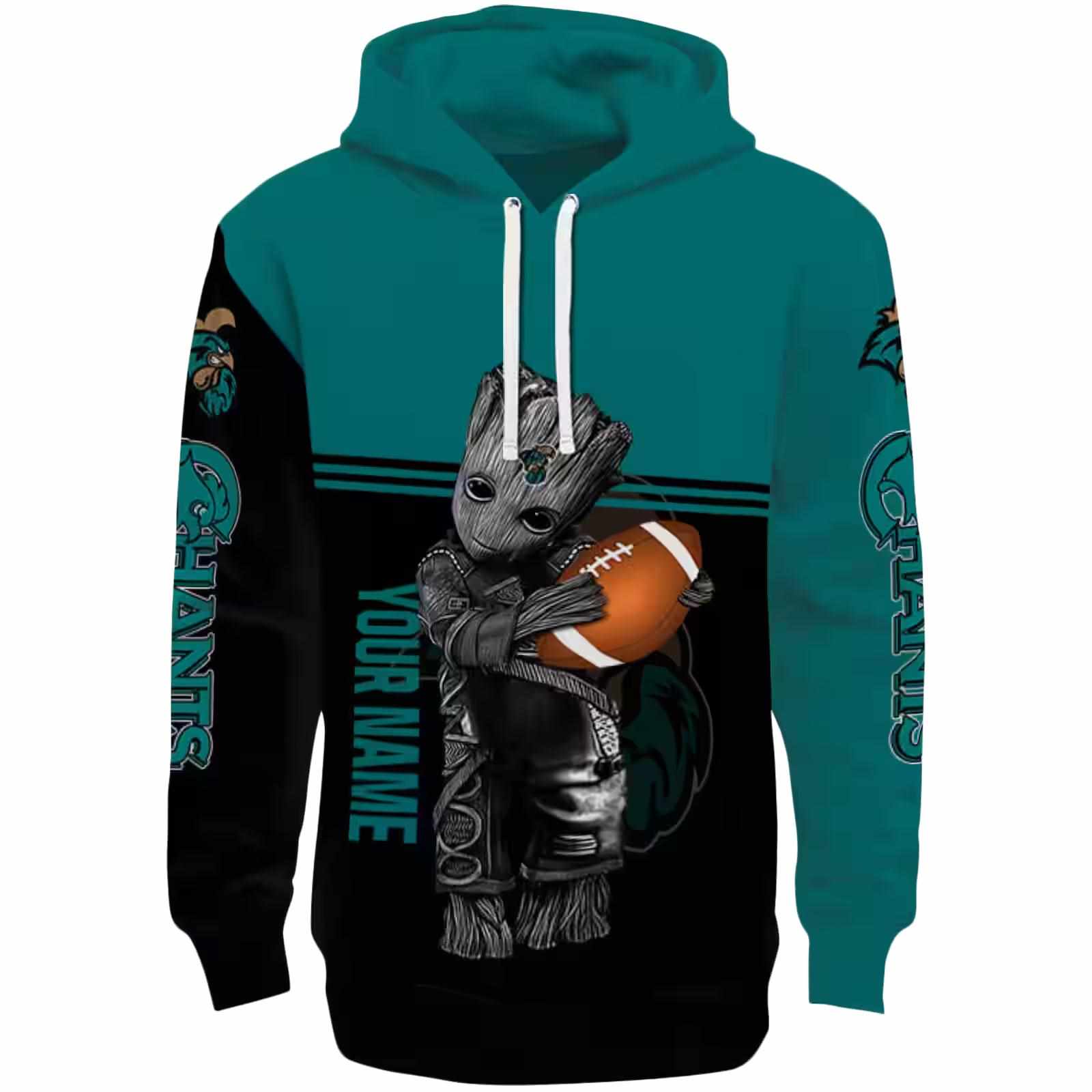 Personalized Coastal Carolina Chanticleers Baby Groot Green Black Hoodie