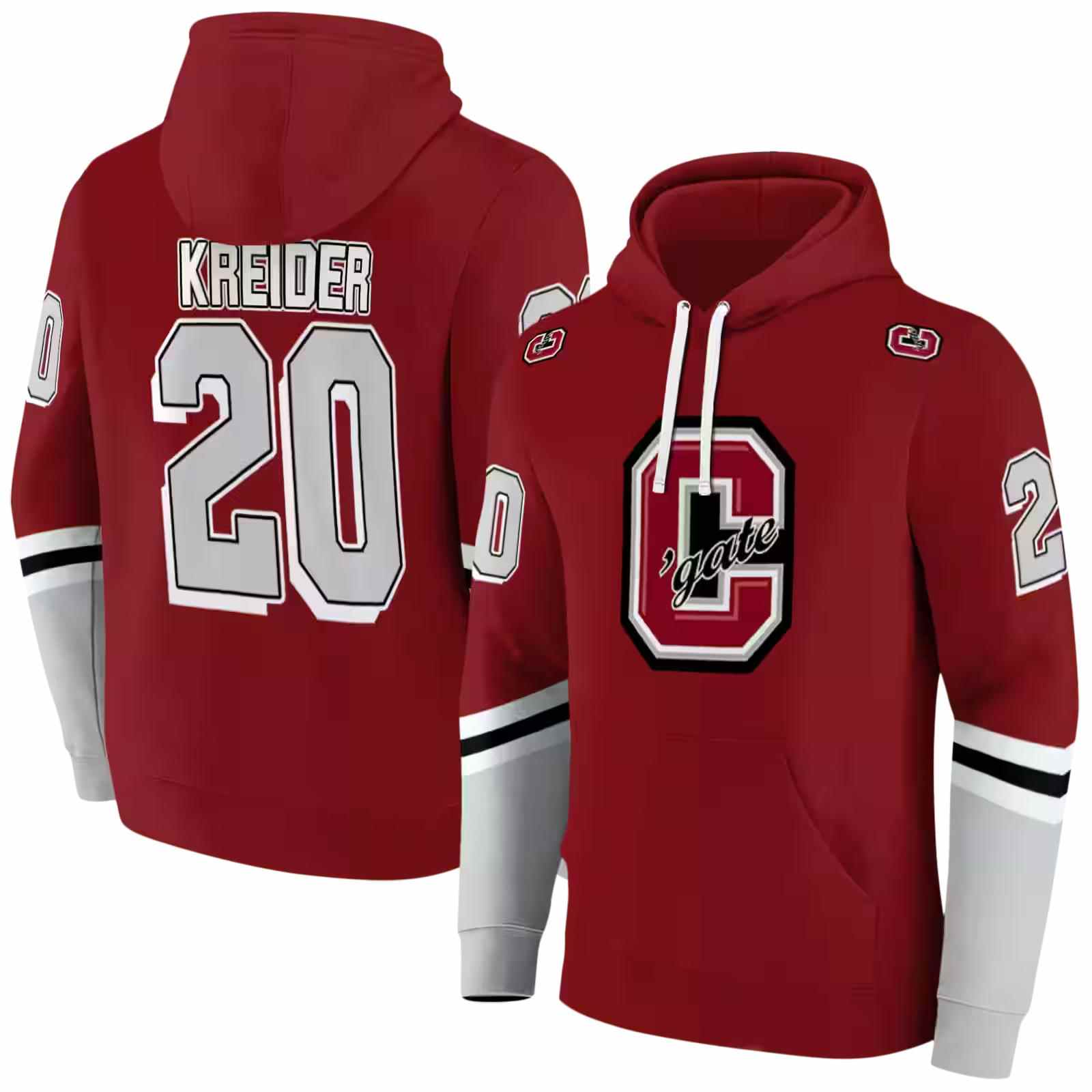 personalized colgate raiders striped sleeves maroon hoodie fashion forward