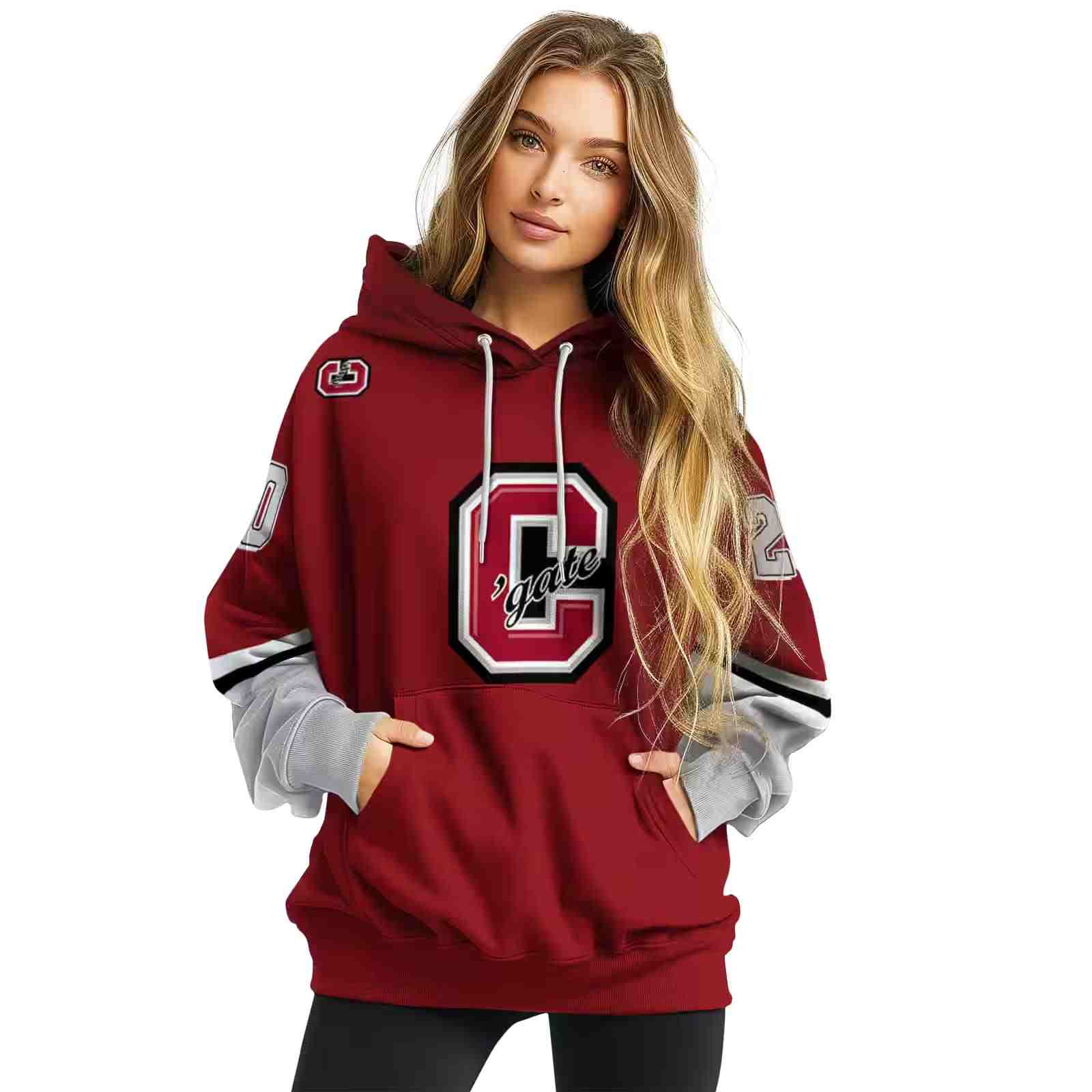 personalized colgate raiders striped sleeves maroon hoodie high quality