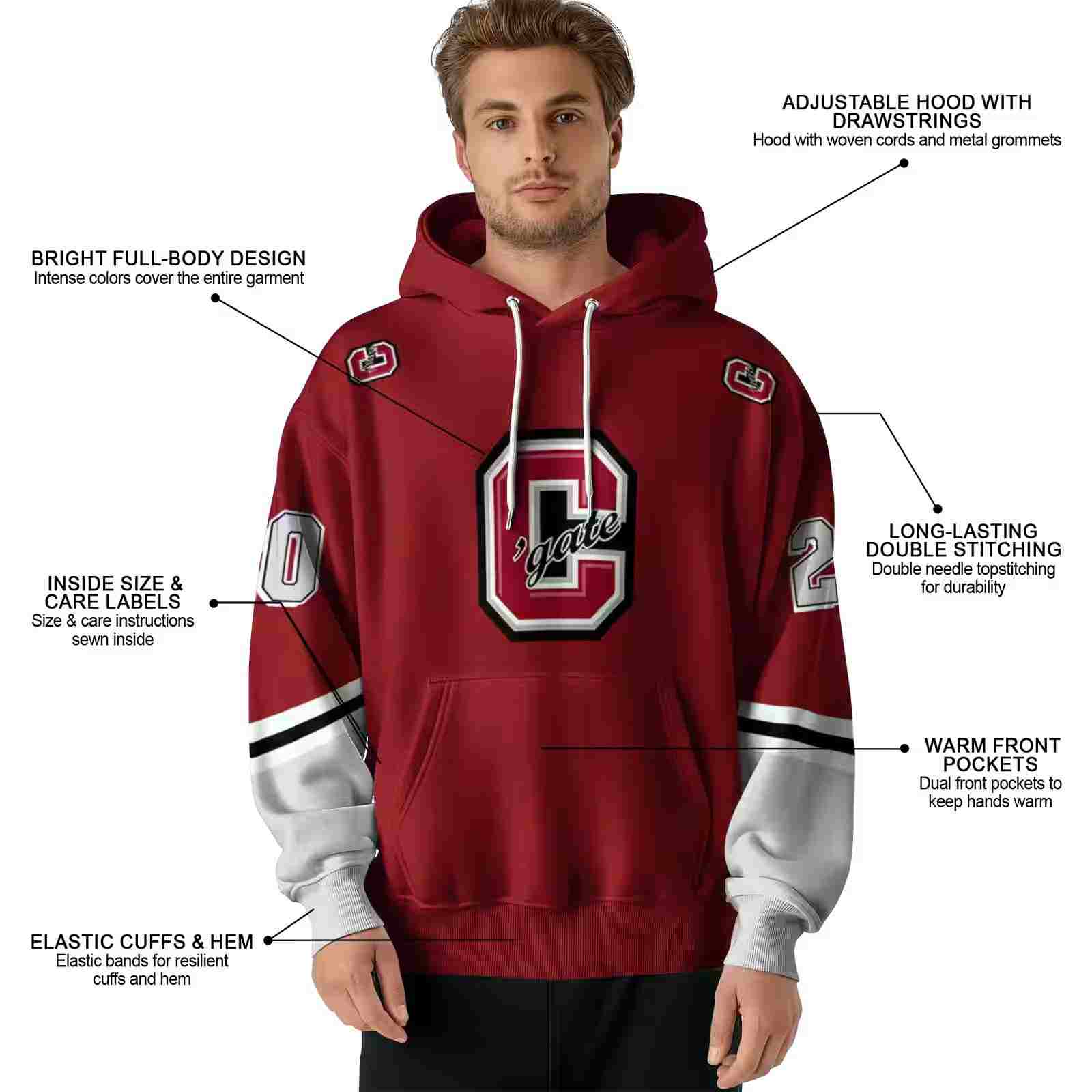 personalized colgate raiders striped sleeves maroon hoodie latest model