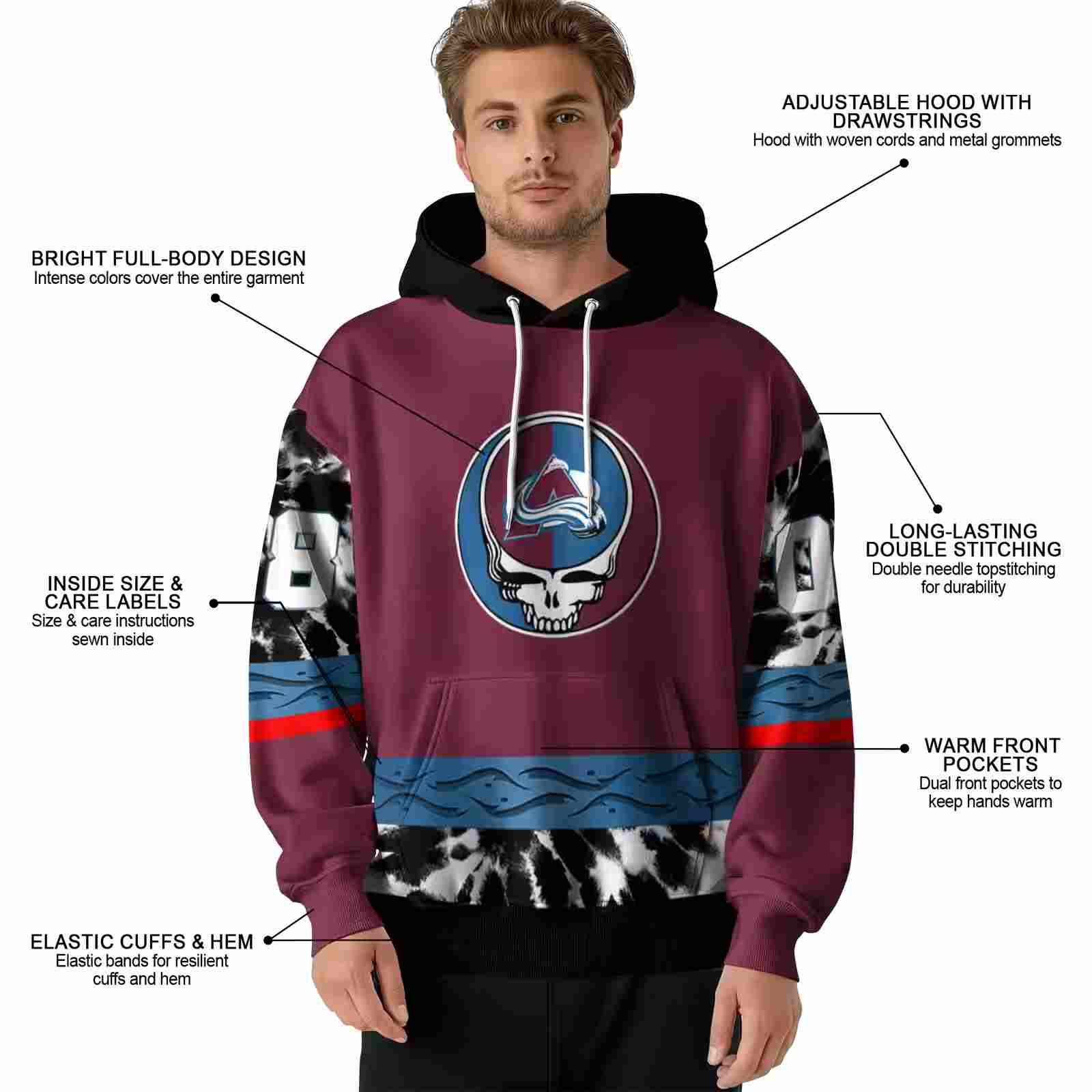 personalized colorado avalanche grateful vibes burgundy hoodie latest model