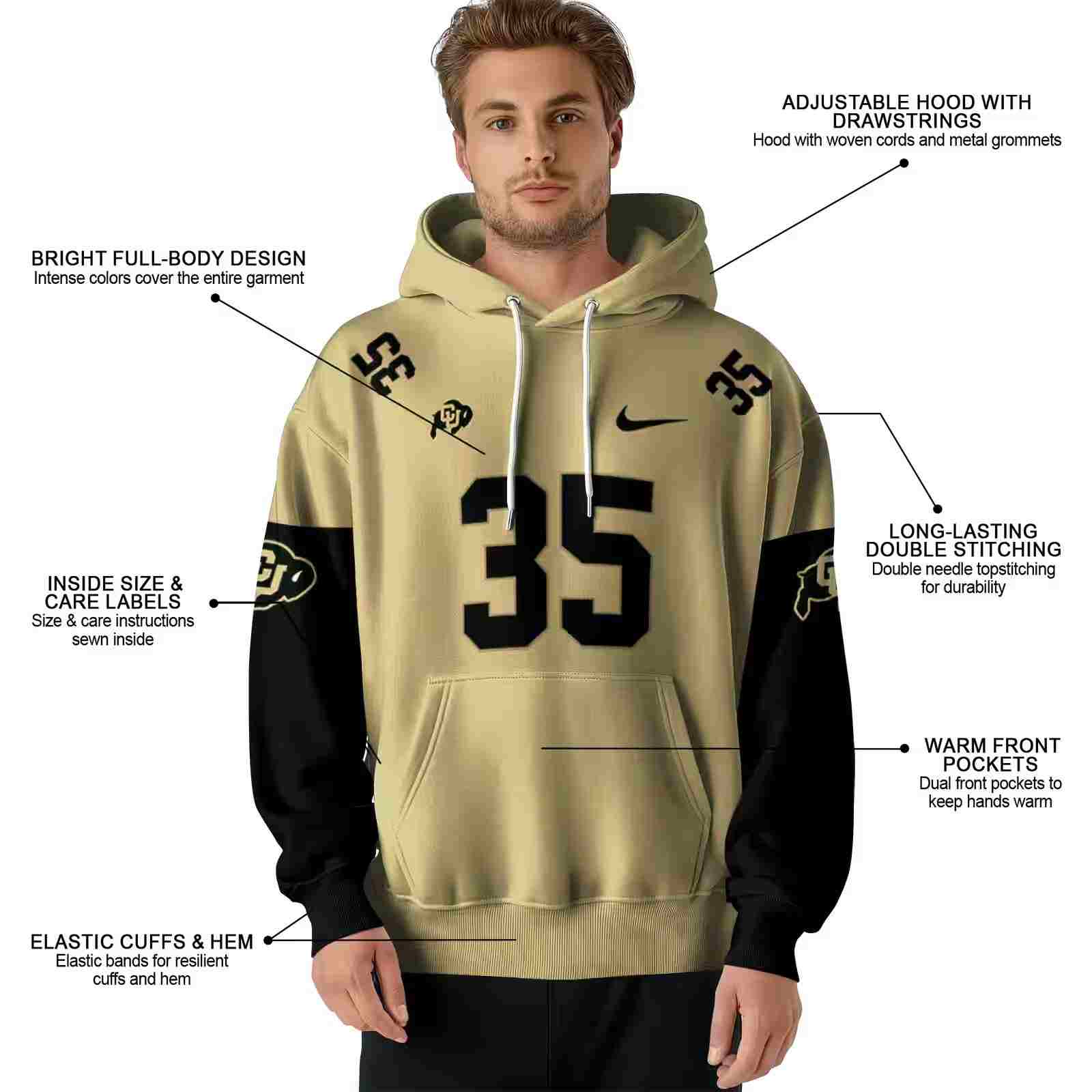 personalized colorado buffaloes minimal design gold hoodie latest model