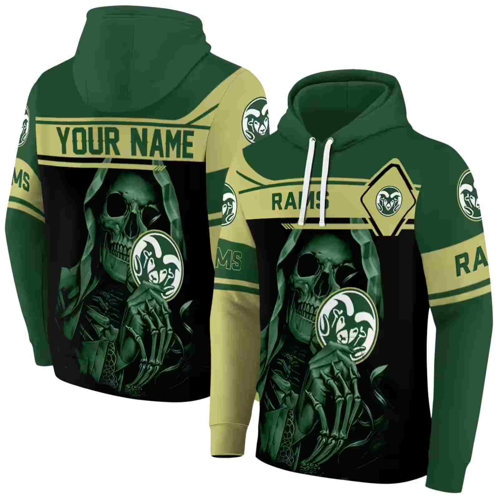 personalized colorado state rams grim reaper green black hoodie fashion forward