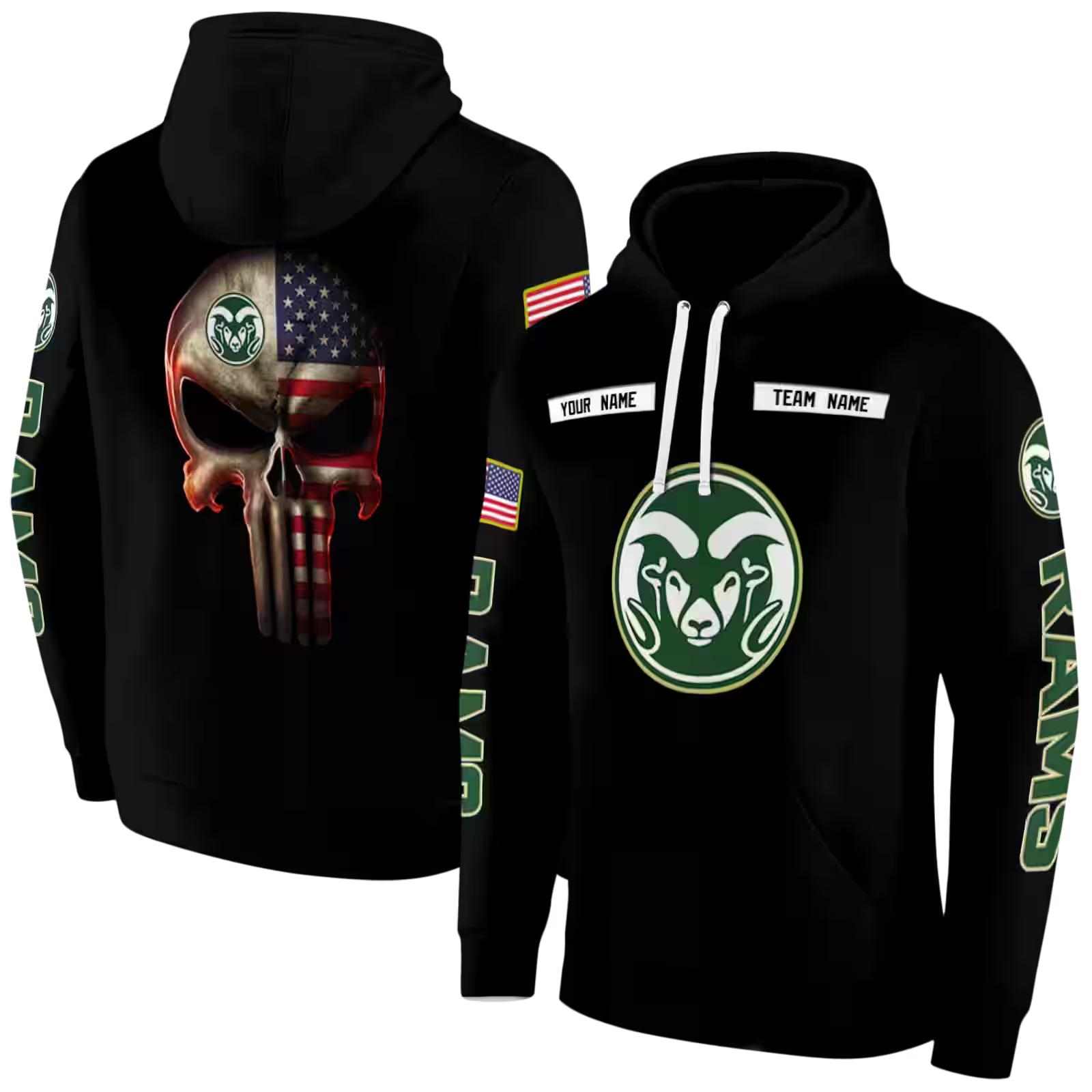 personalized colorado state rams punisher skull black hoodie fashion forward