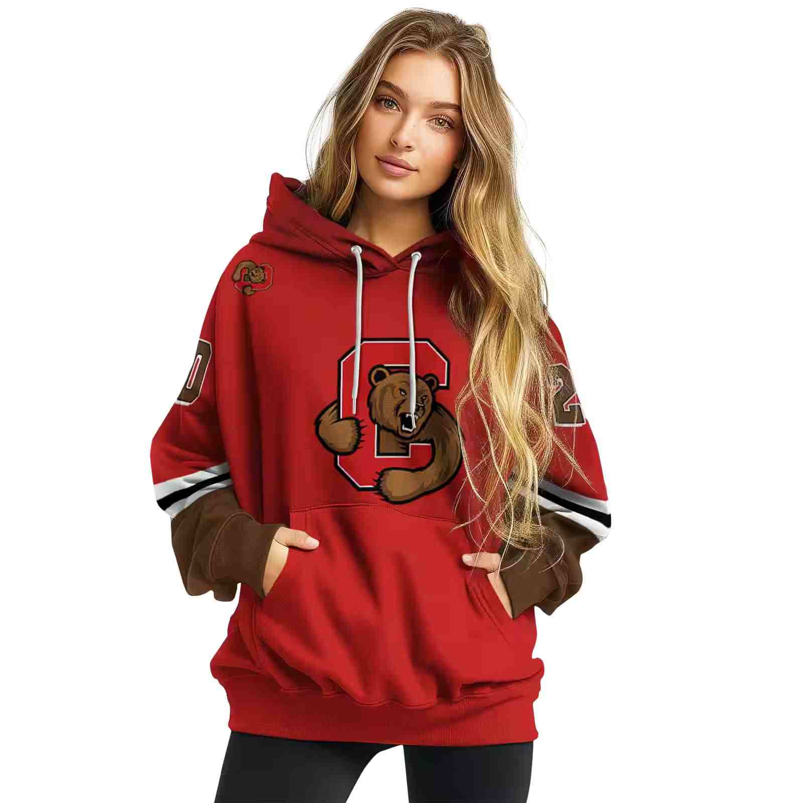 personalized cornell big red striped sleeves red hoodie high quality