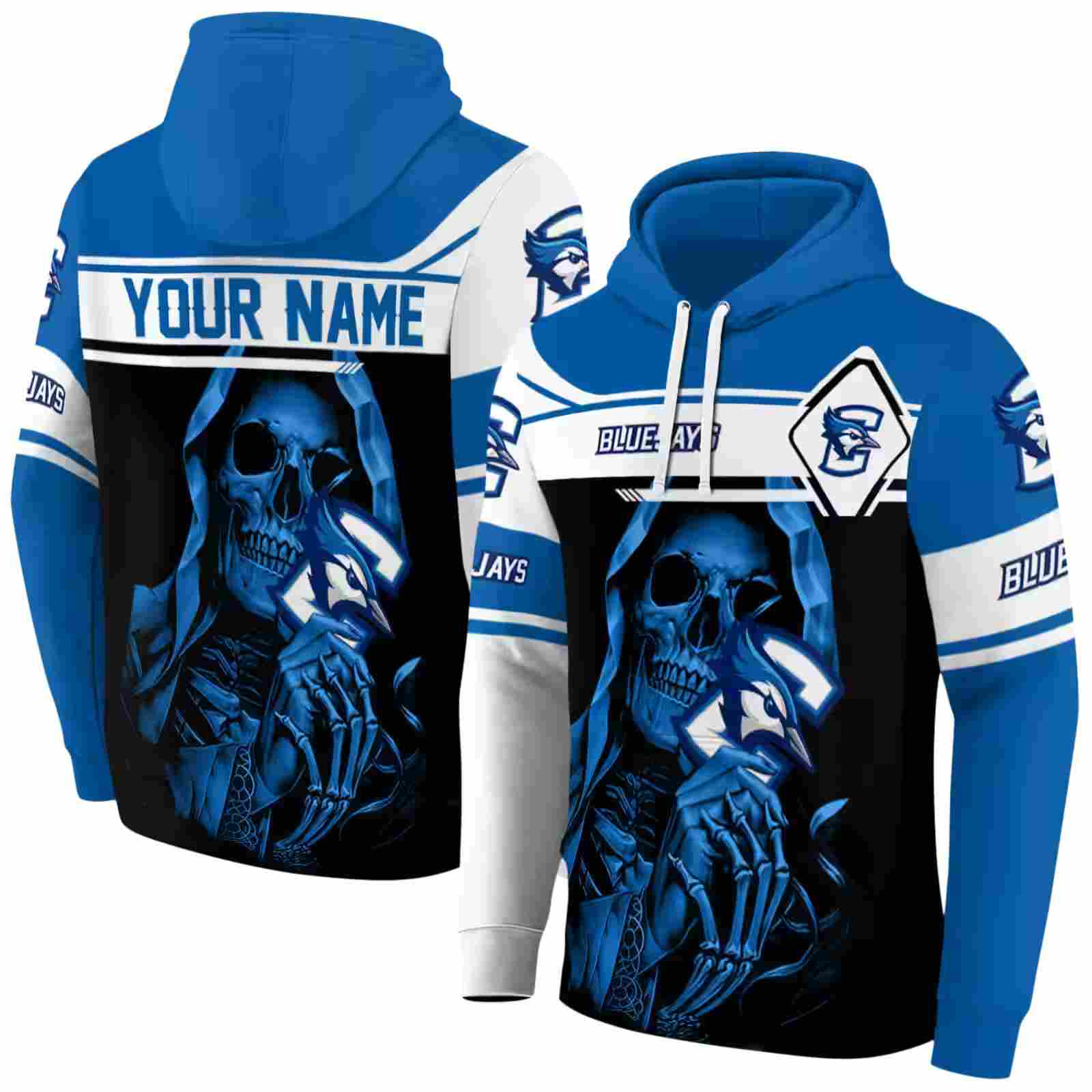 personalized creighton bluejays grim reaper blue black hoodie fashion forward