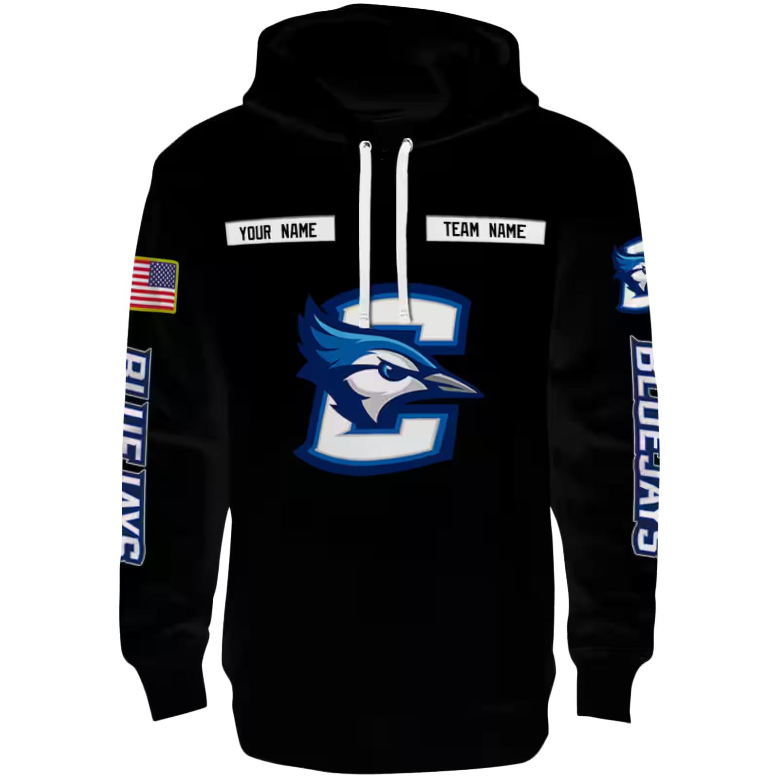 Personalized Creighton Bluejays Punisher Skull Black Hoodie