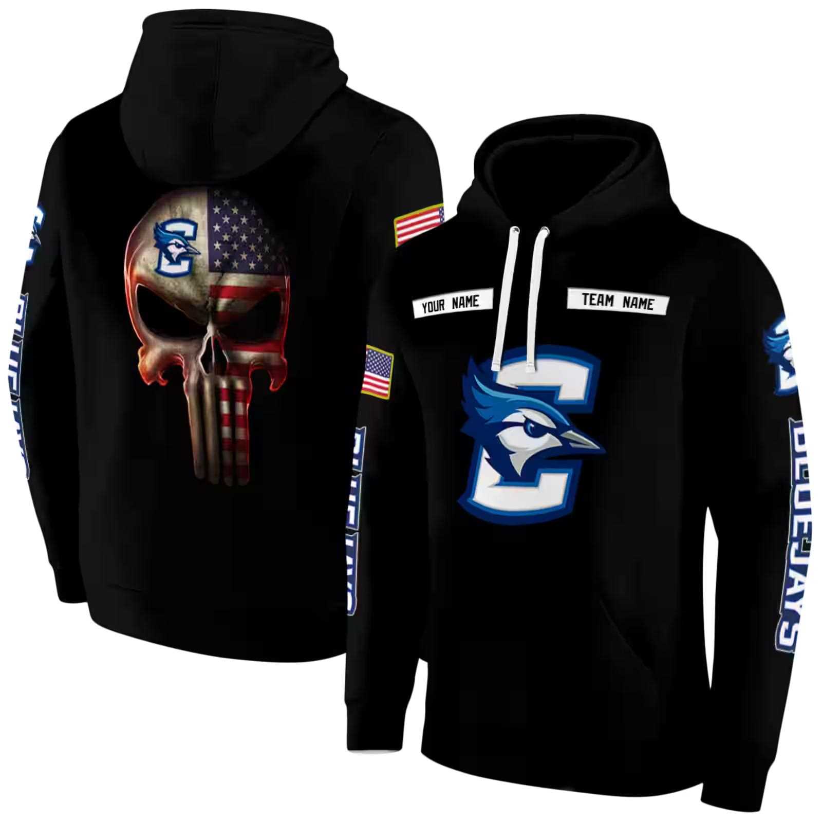 personalized creighton bluejays punisher skull black hoodie fashion forward