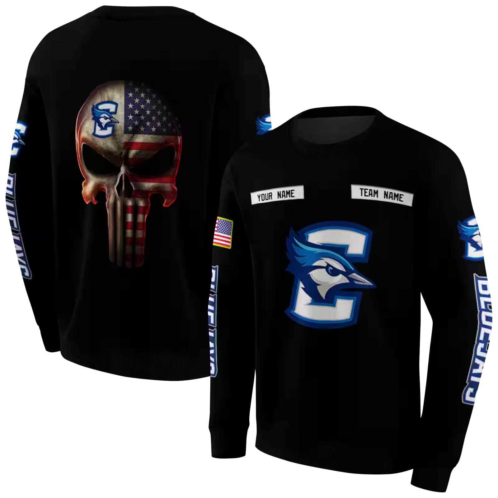 personalized creighton bluejays punisher skull black hoodie premium grade