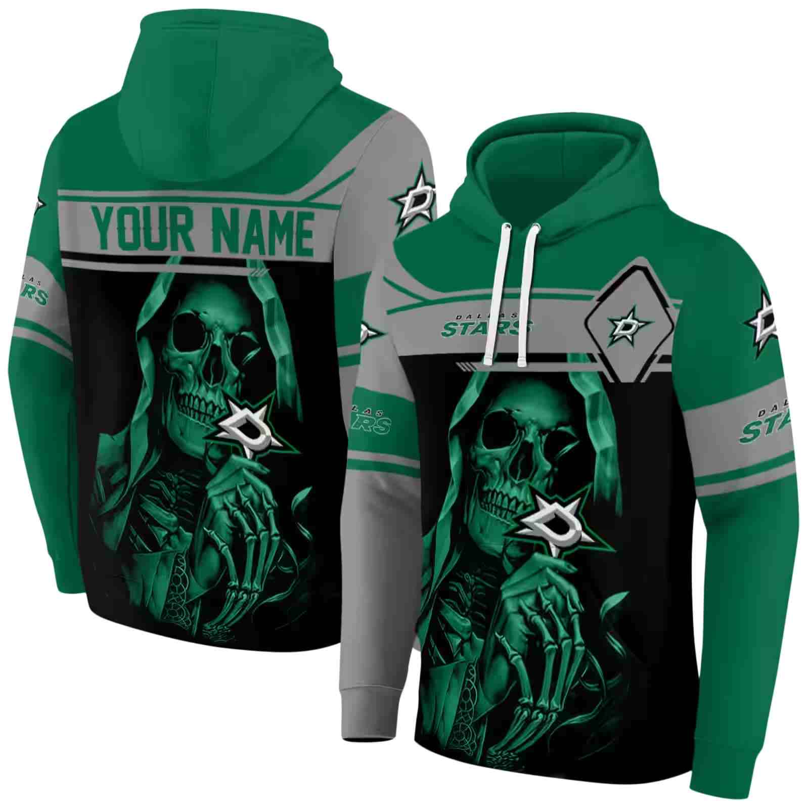 personalized dallas stars grim reaper green black hoodie fashion forward