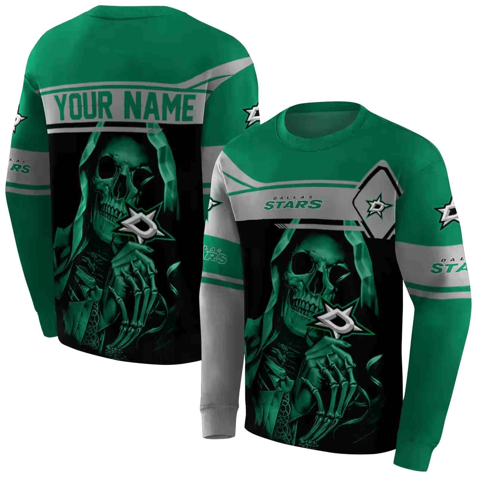 personalized dallas stars grim reaper green black hoodie premium grade