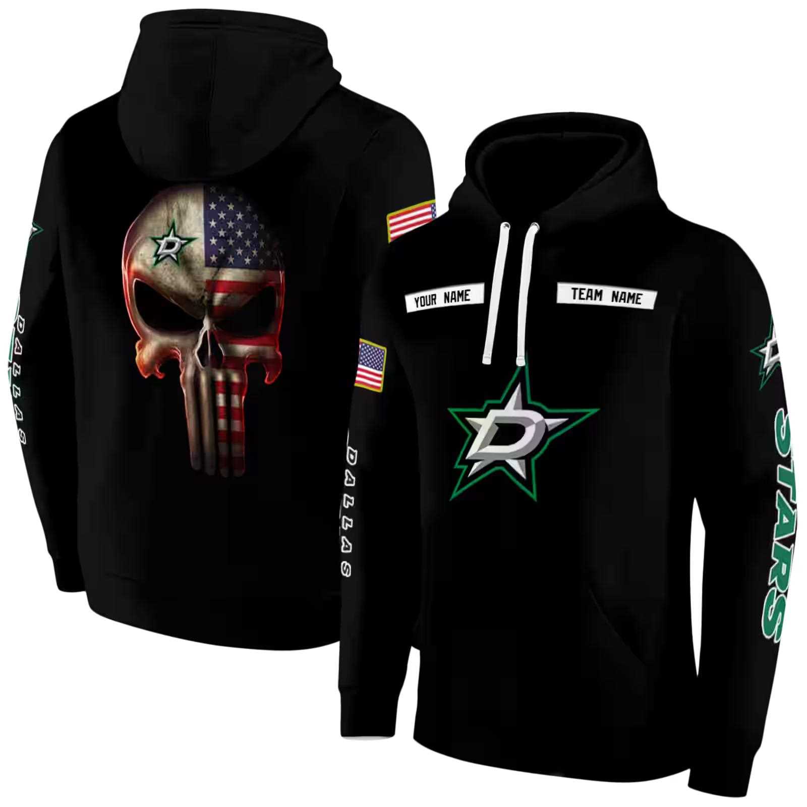 personalized dallas stars punisher skull black hoodie fashion forward