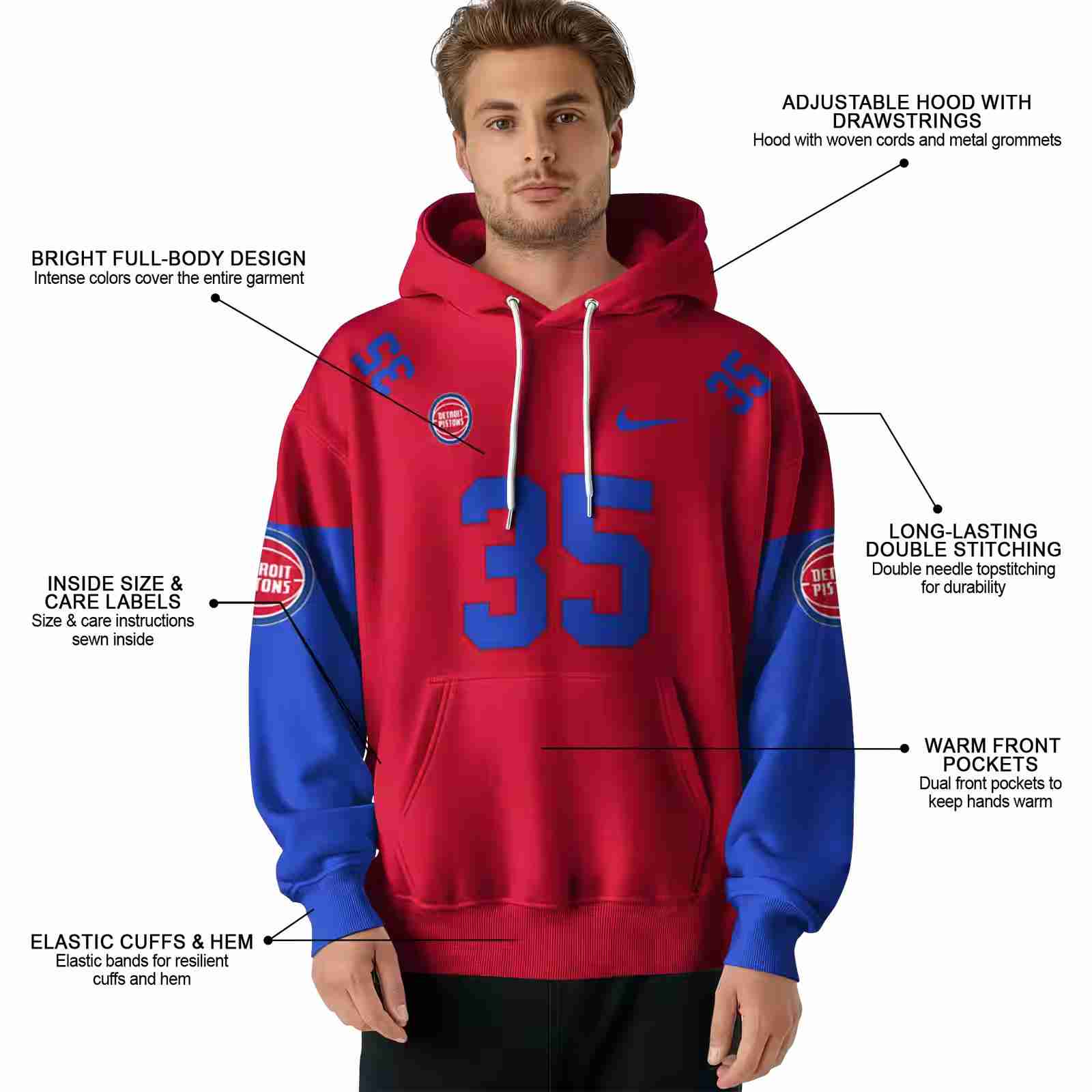 personalized detroit pistons minimal design red hoodie latest model