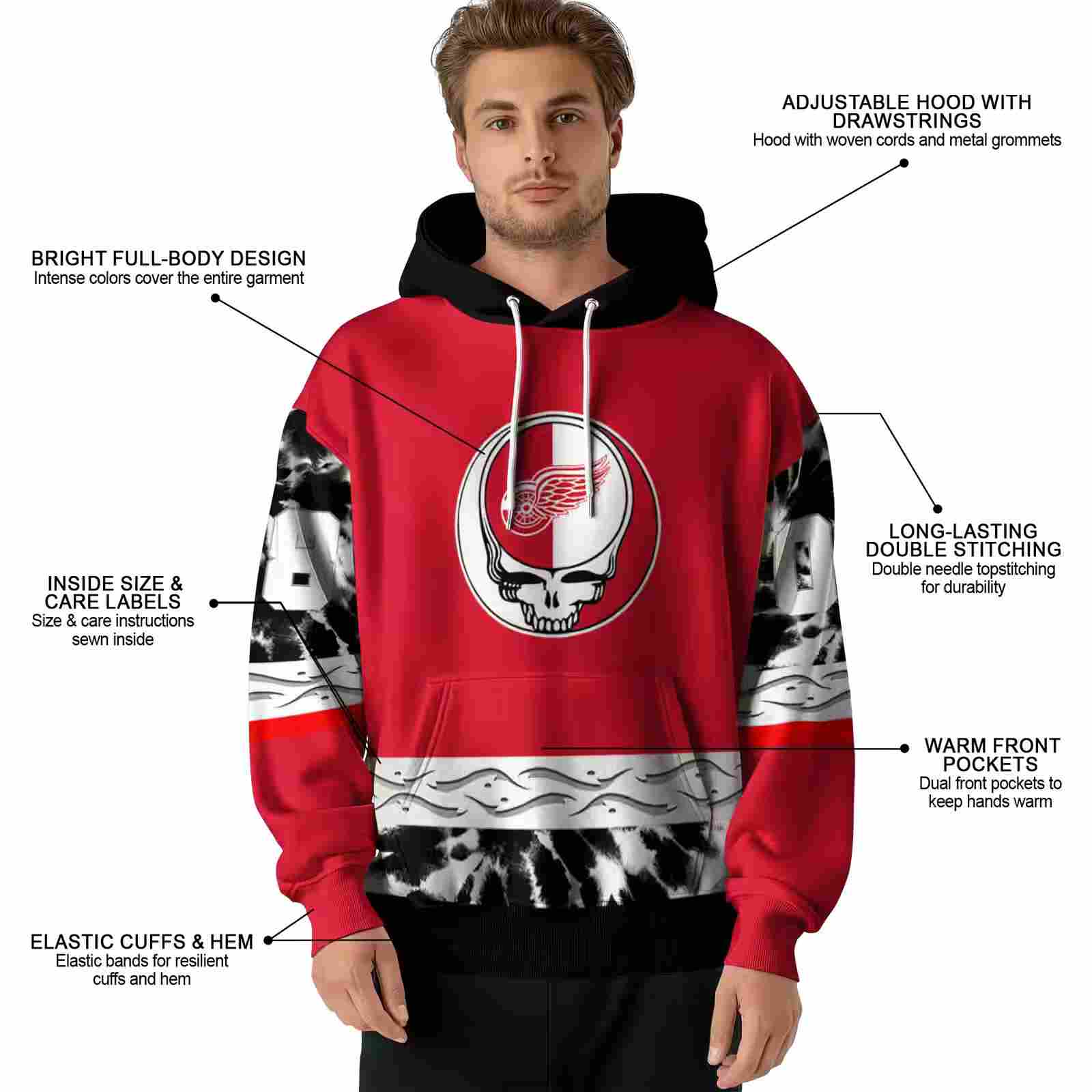 personalized detroit red wings grateful vibes red hoodie latest model