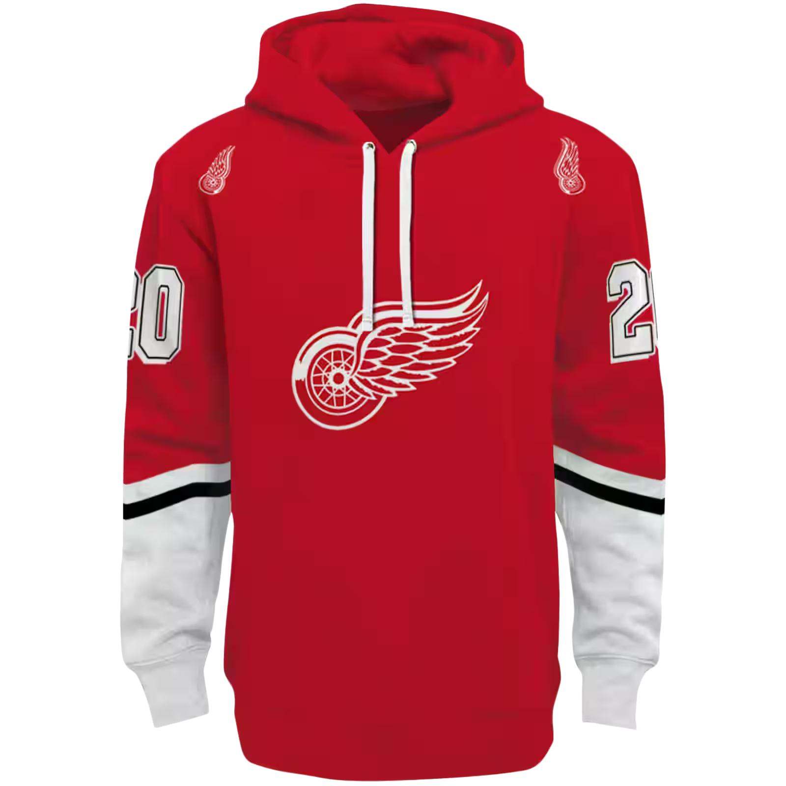 Personalized Detroit Red Wings Striped Sleeves Red Hoodie