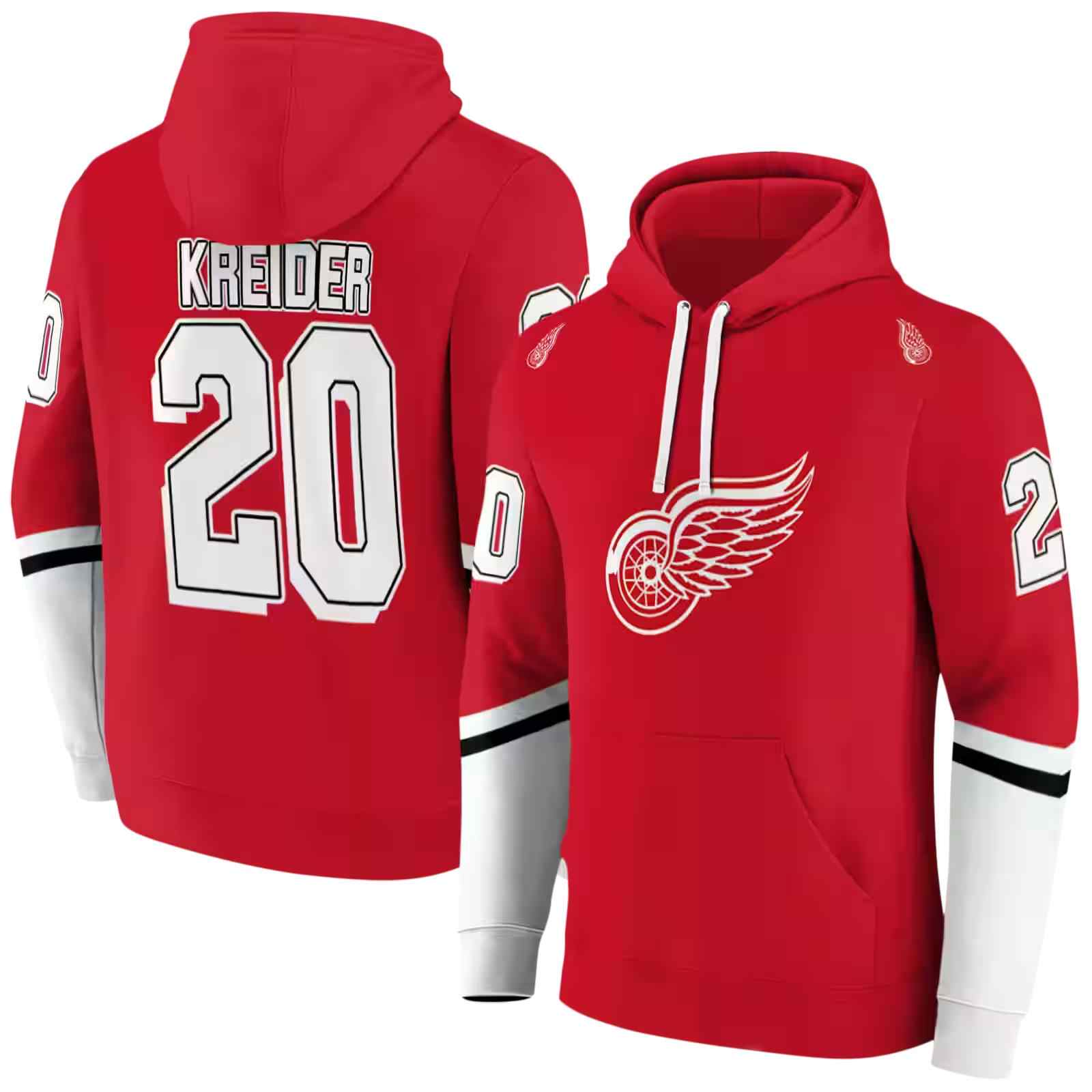 personalized detroit red wings striped sleeves red hoodie fashion forward