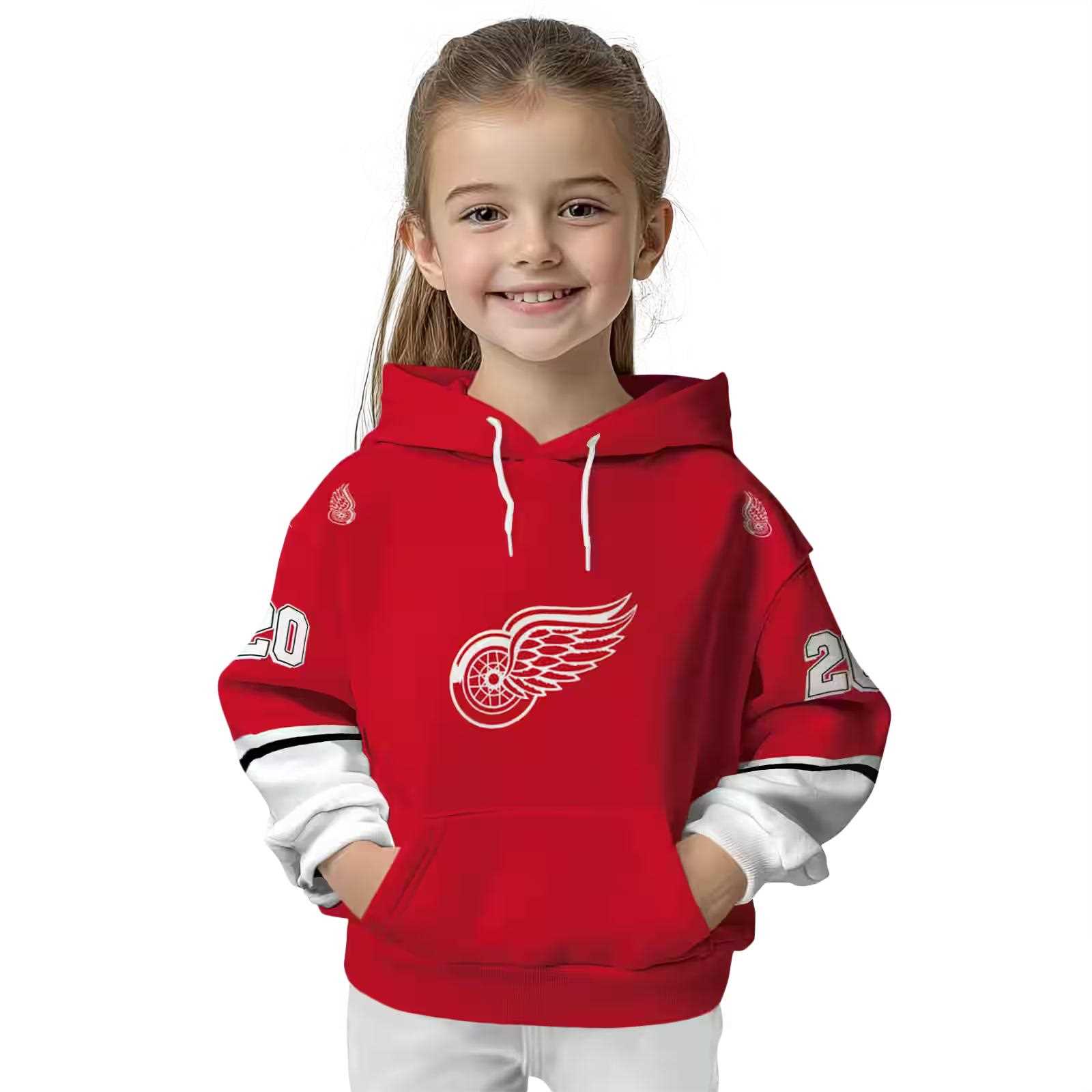 personalized detroit red wings striped sleeves red hoodie top rated