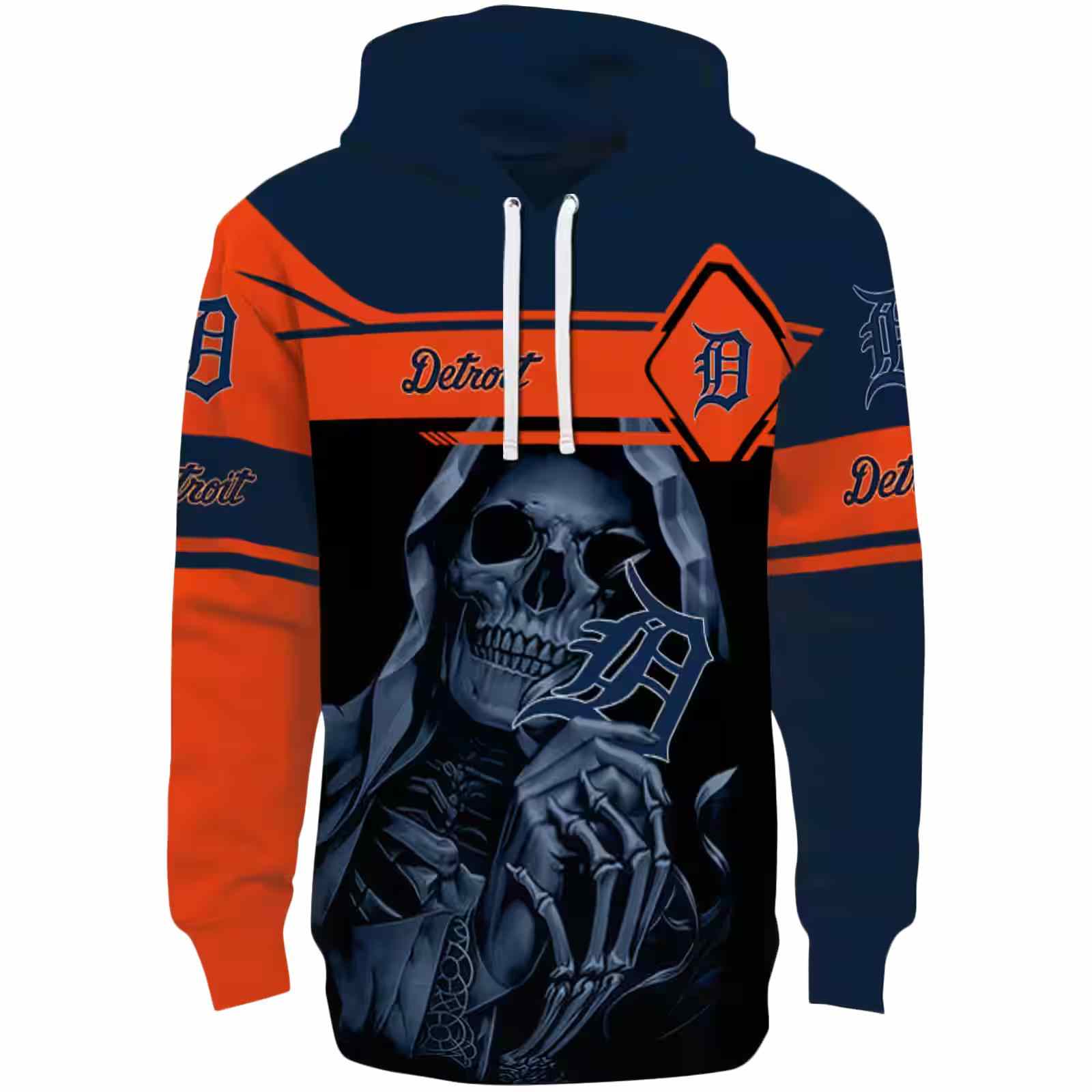 Personalized Detroit Tigers Grim Reaper Navy Black Hoodie