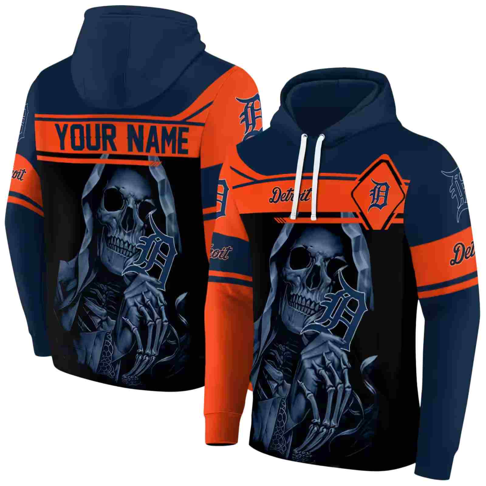 personalized detroit tigers grim reaper navy black hoodie fashion forward