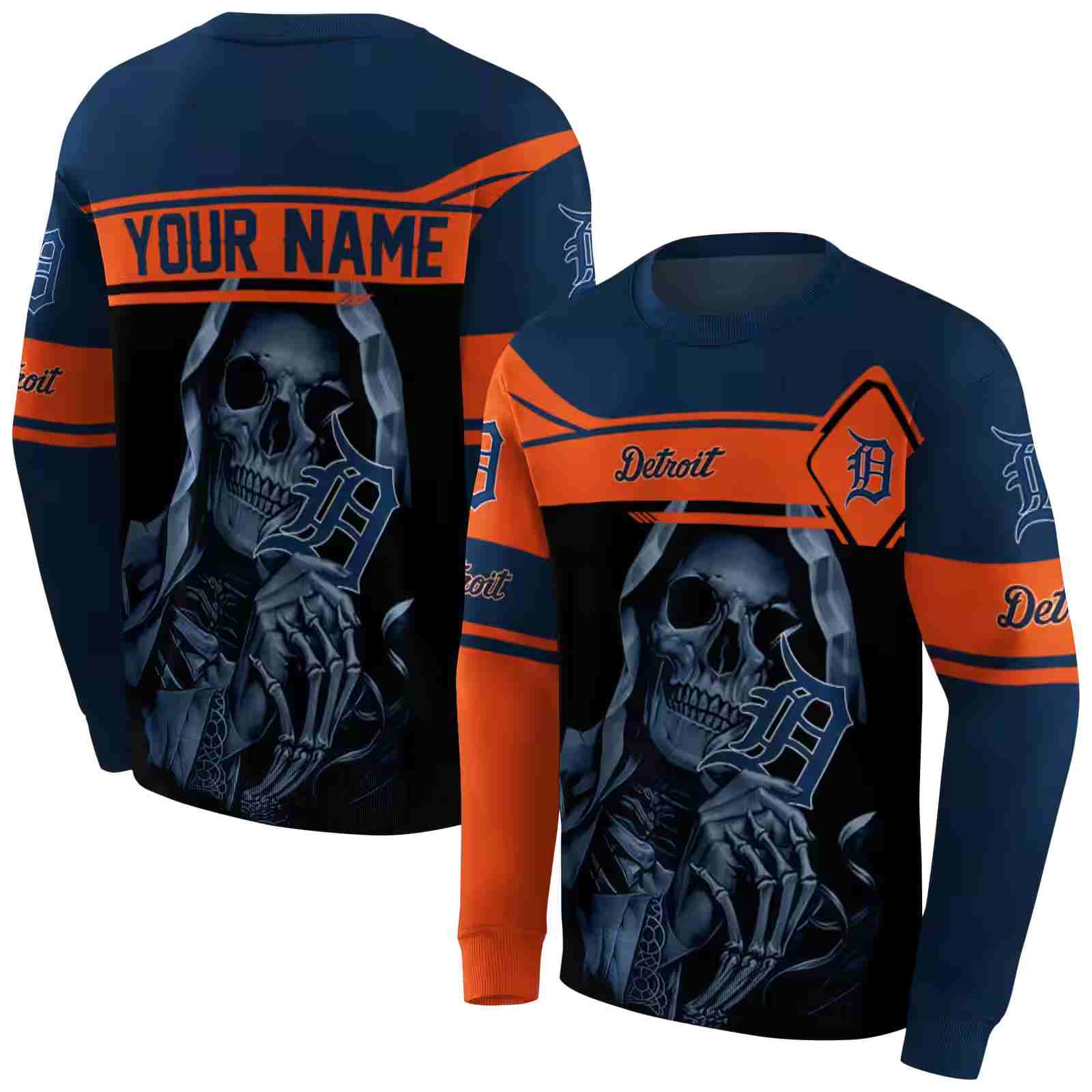 personalized detroit tigers grim reaper navy black hoodie premium grade