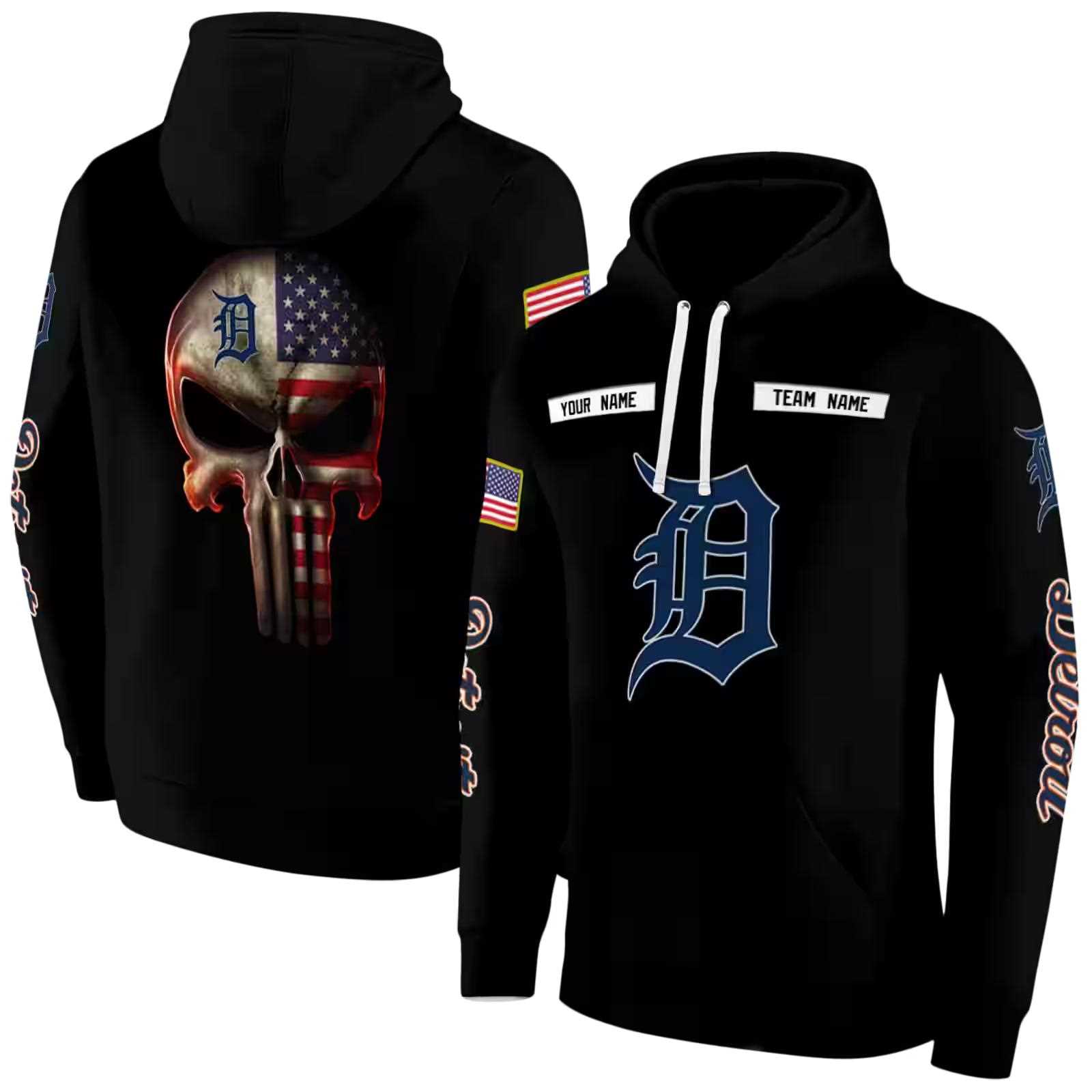 personalized detroit tigers punisher skull black hoodie fashion forward