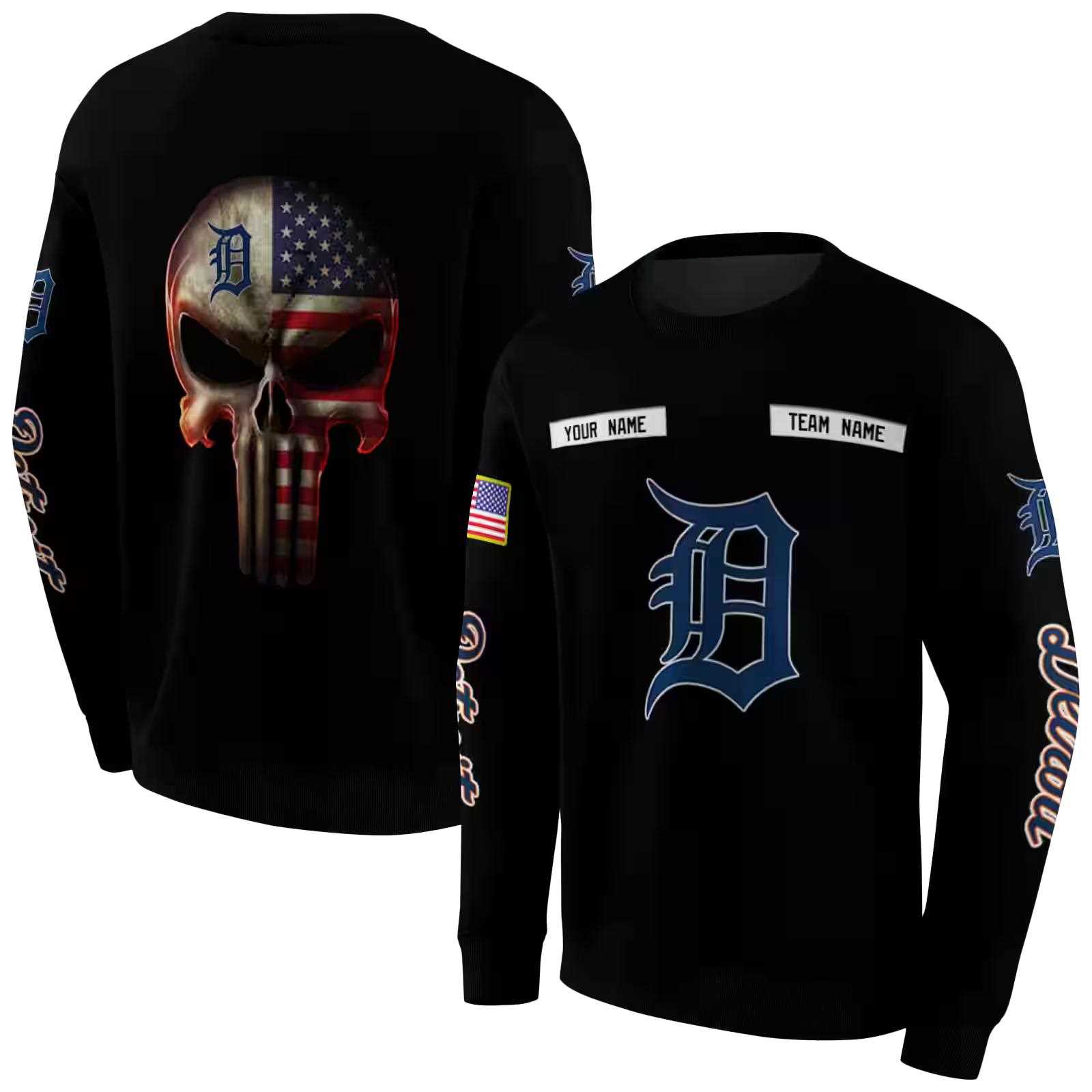 personalized detroit tigers punisher skull black hoodie premium grade