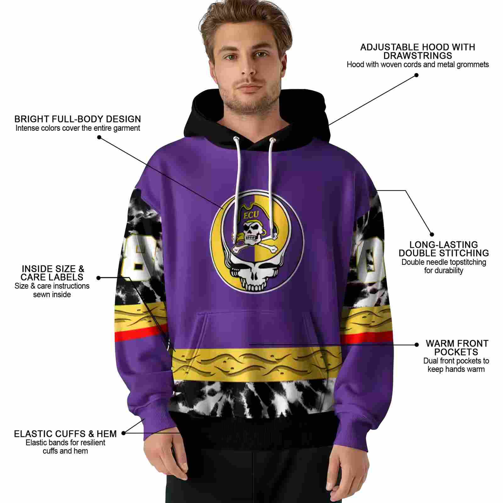 personalized east carolina pirates grateful vibes purple hoodie latest model