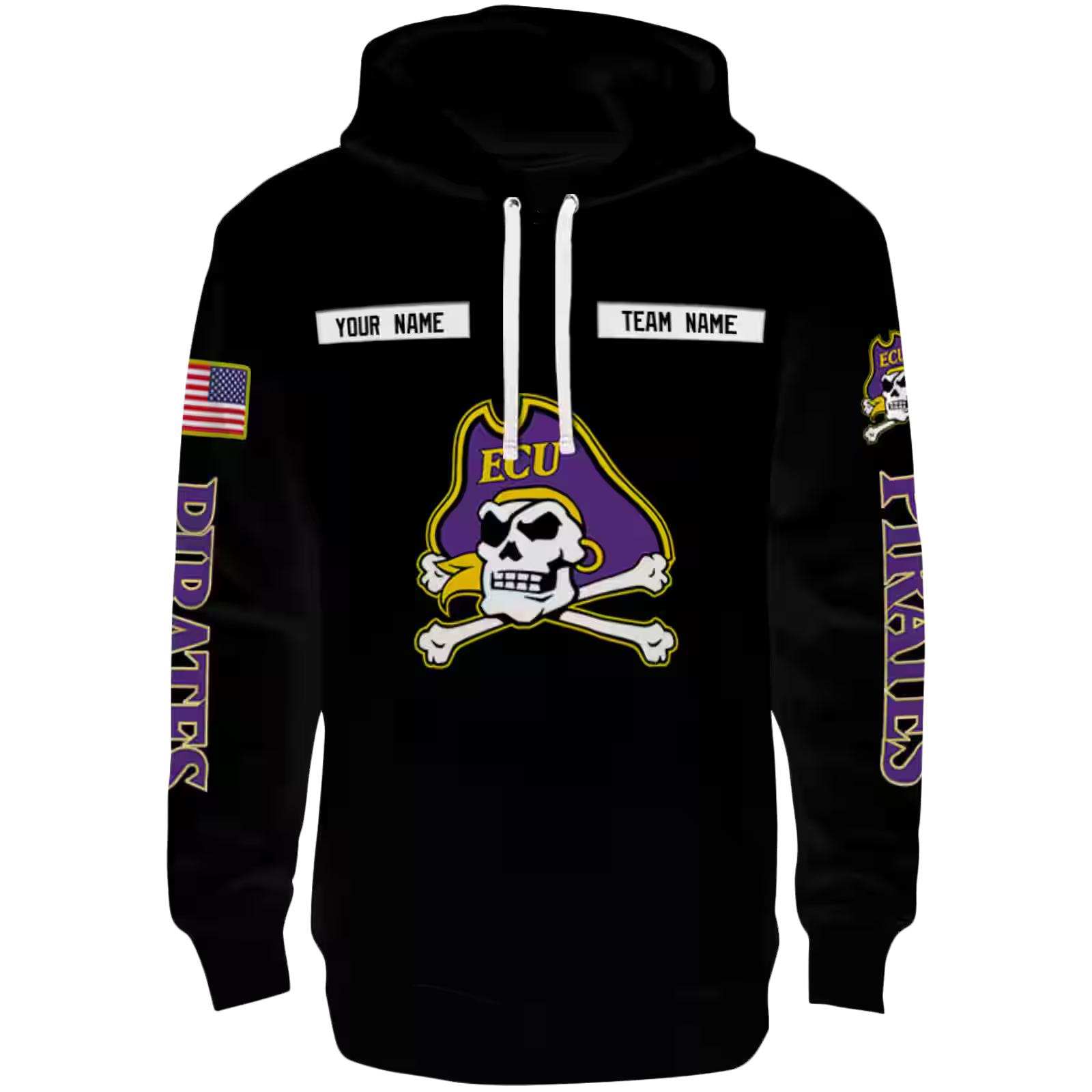 Personalized East Carolina Pirates Punisher Skull Black Hoodie