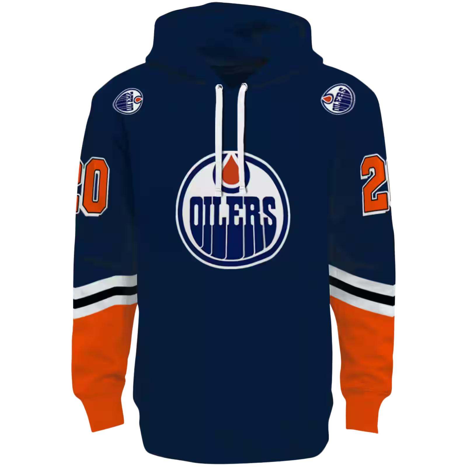 Personalized Edmonton Oilers Striped Sleeves Blue Hoodie