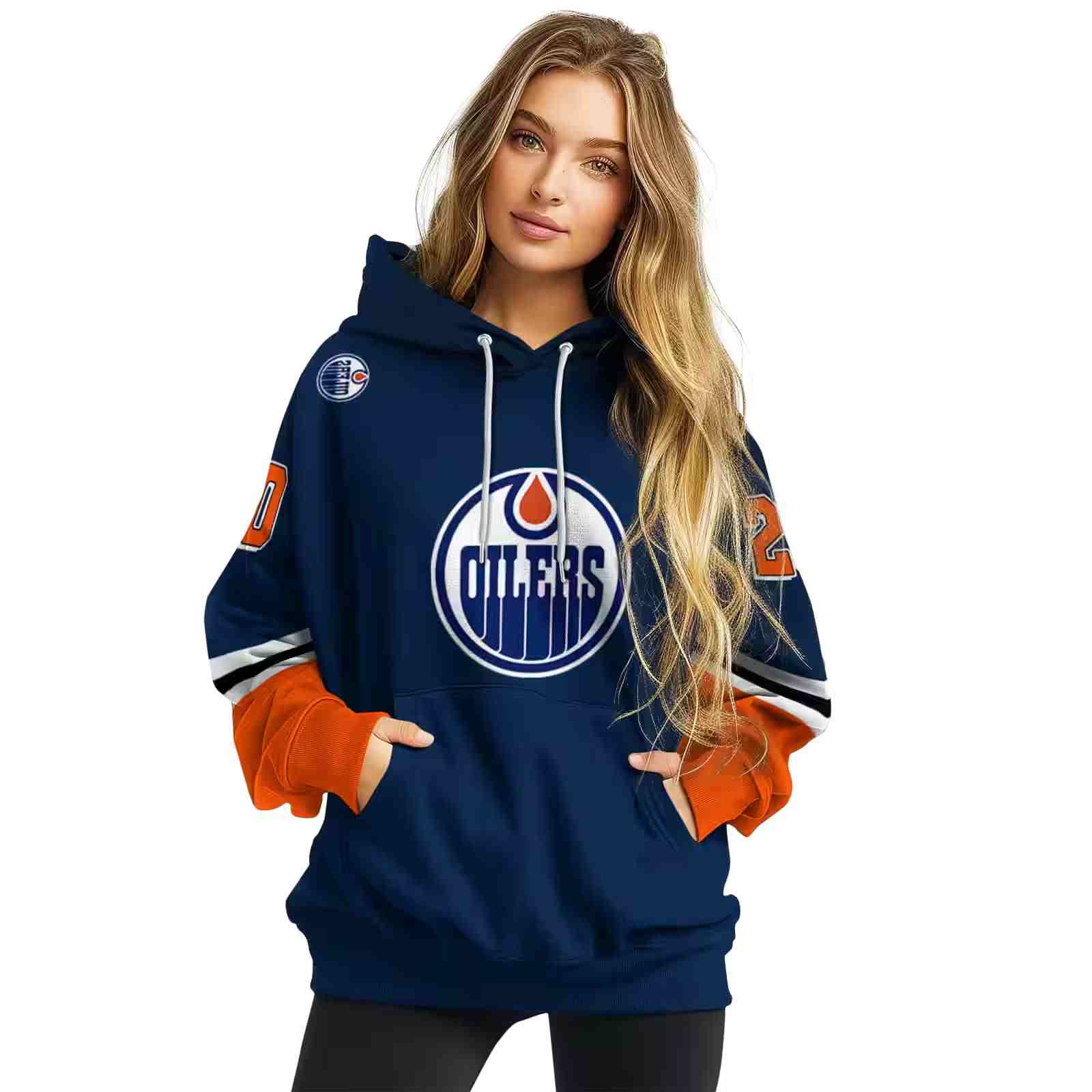 personalized edmonton oilers striped sleeves blue hoodie high quality