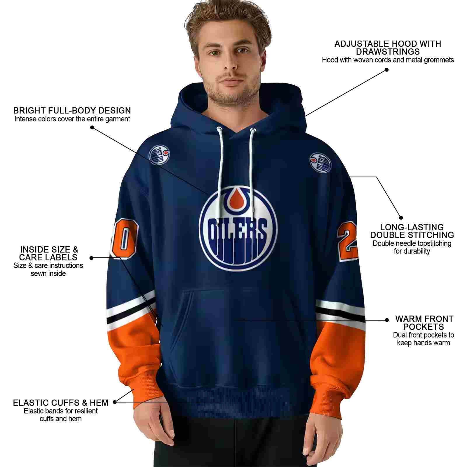 personalized edmonton oilers striped sleeves blue hoodie latest model