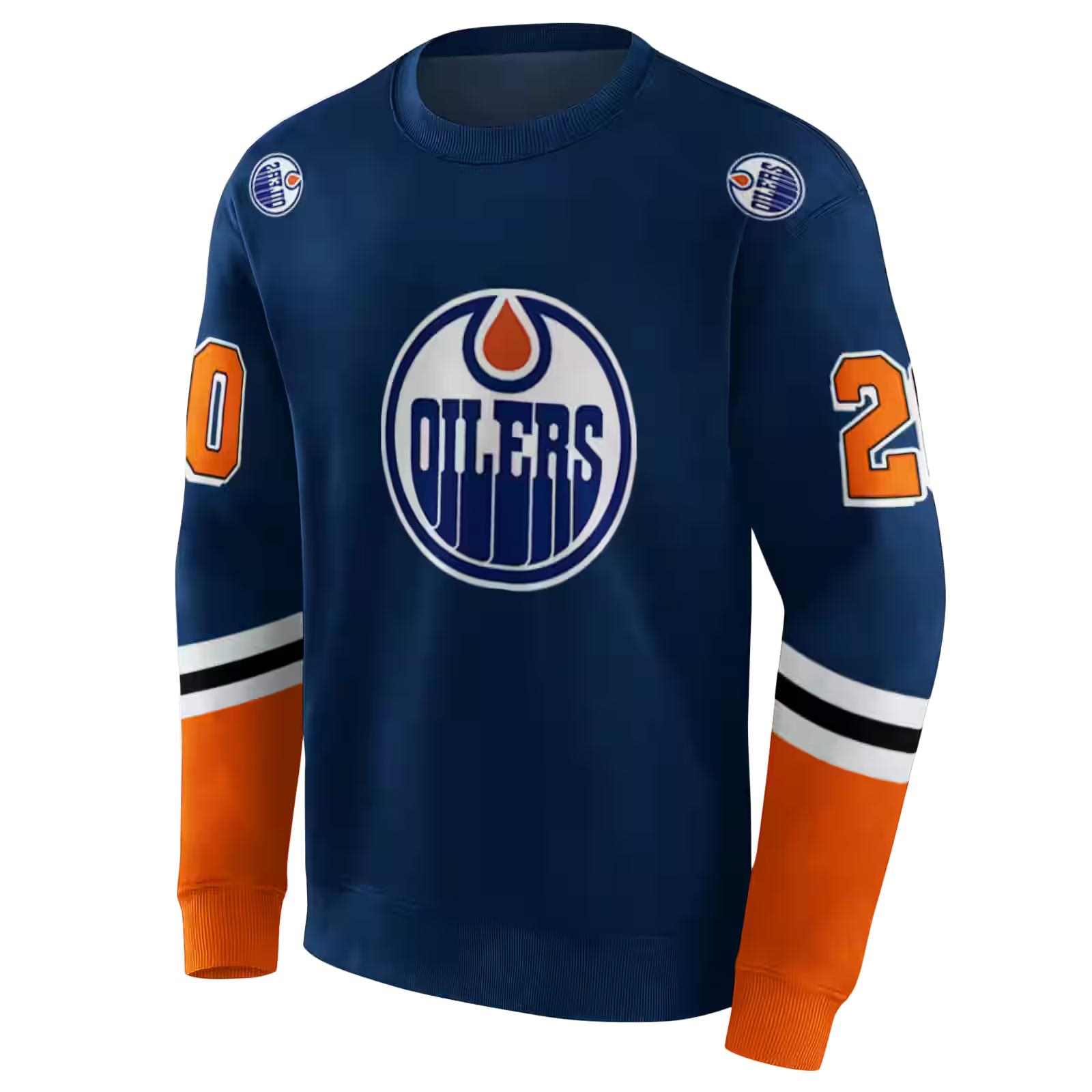 personalized edmonton oilers striped sleeves blue hoodie new arrival